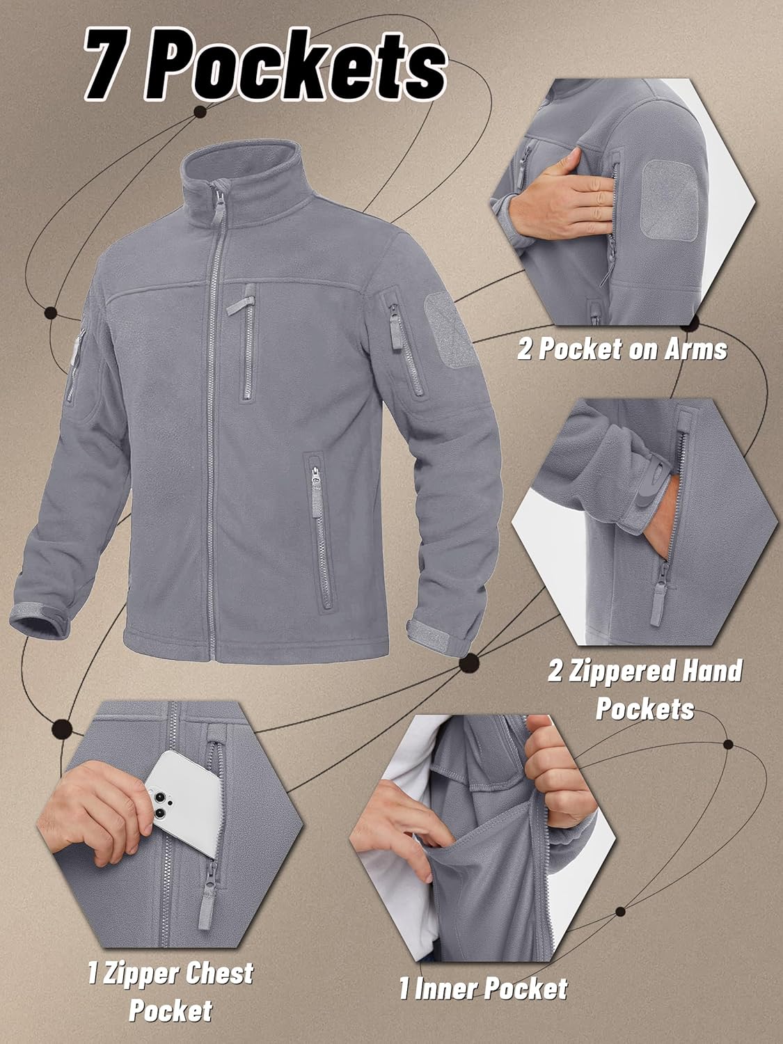 KEFITEVD Men's Tactical Fleece Jackets Full Zip Casual Outdoor Winter Warm Jacket Multi Pockets