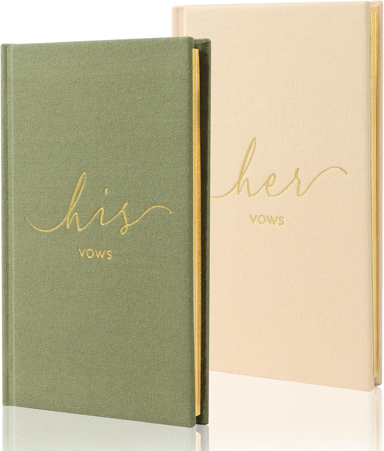 Wedding Vow Books With Gold Foil Lettering, Hard Cover His and Hers Vow Books, Canvas Linen Foil Embossed Wedding Ceremony Vow Books - A Beautiful Addition For The Wedding Day, 56 Pages, 5.9" X 3.9"