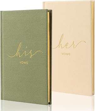 Wedding Vow Books With Gold Foil Lettering, Hard Cover His and Hers Vow Books, Canvas Linen Foil Embossed Wedding Ceremony Vow Books - A Beautiful Addition For The Wedding Day, 56 Pages, 5.9" X 3.9"