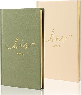 His and Hers Vow Books, Linen Wedding Vow Books With Gold Foil Lettering, Hard Cover Foil Embossed Wedding Ceremony Vow Books - A Beautiful Addition for The Wedding Day, 56 Pages, 5.9" X 3.9"