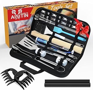 AISITIN 25PCS bbq Accessories, Stainless Steel Grilling Set with Spatula, Thermometer and Meat Claws, a Super Plenty of Gr...