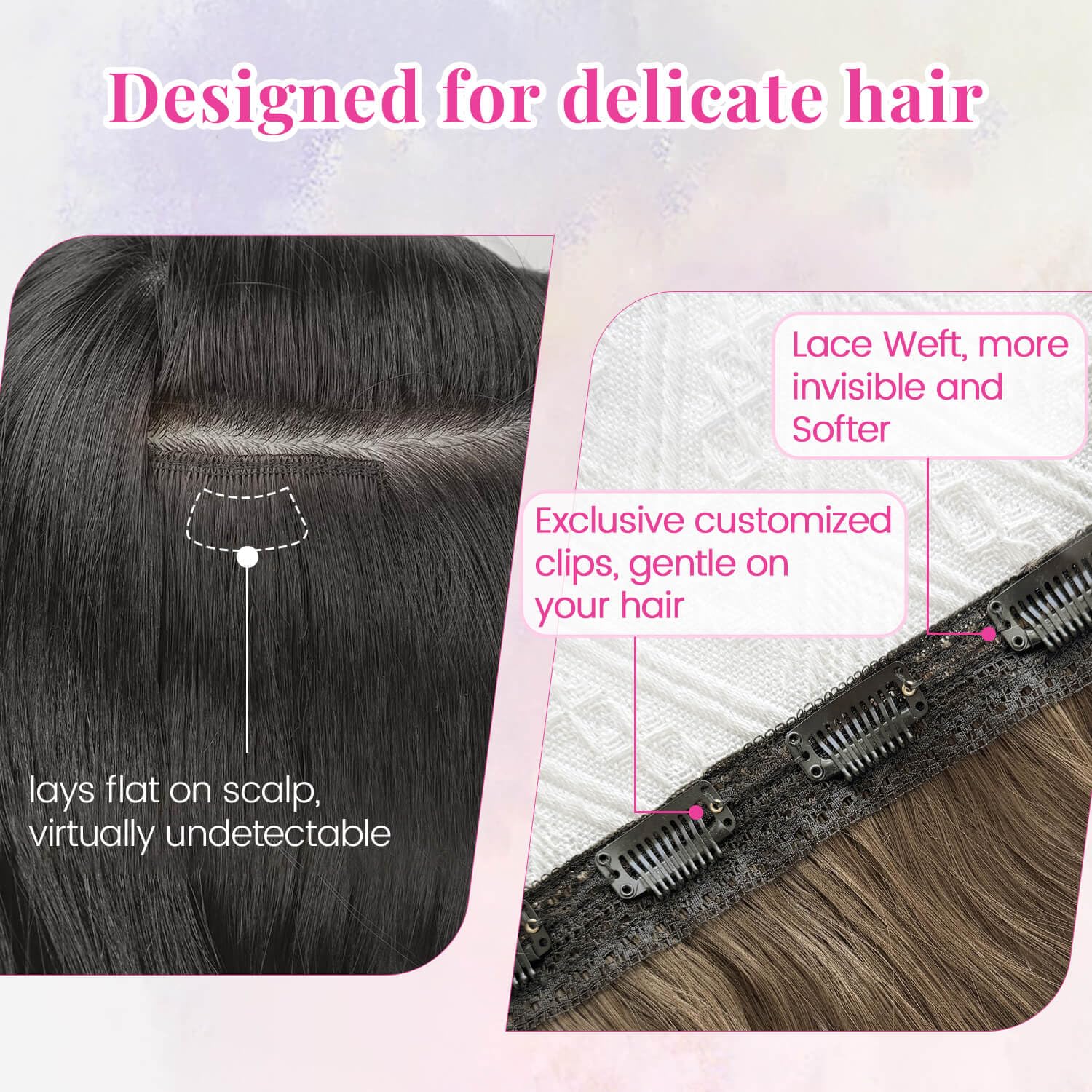 Ms Taj Brown Hair Extensions Upgrade Thinner Softer Invisible Lace Weft Thick Layered Hair Extension Clip in Light Brown Mixed Blonde 20Inch 4PCS Lightweight Wavy Hairpieces Full Head for Women - Image 2