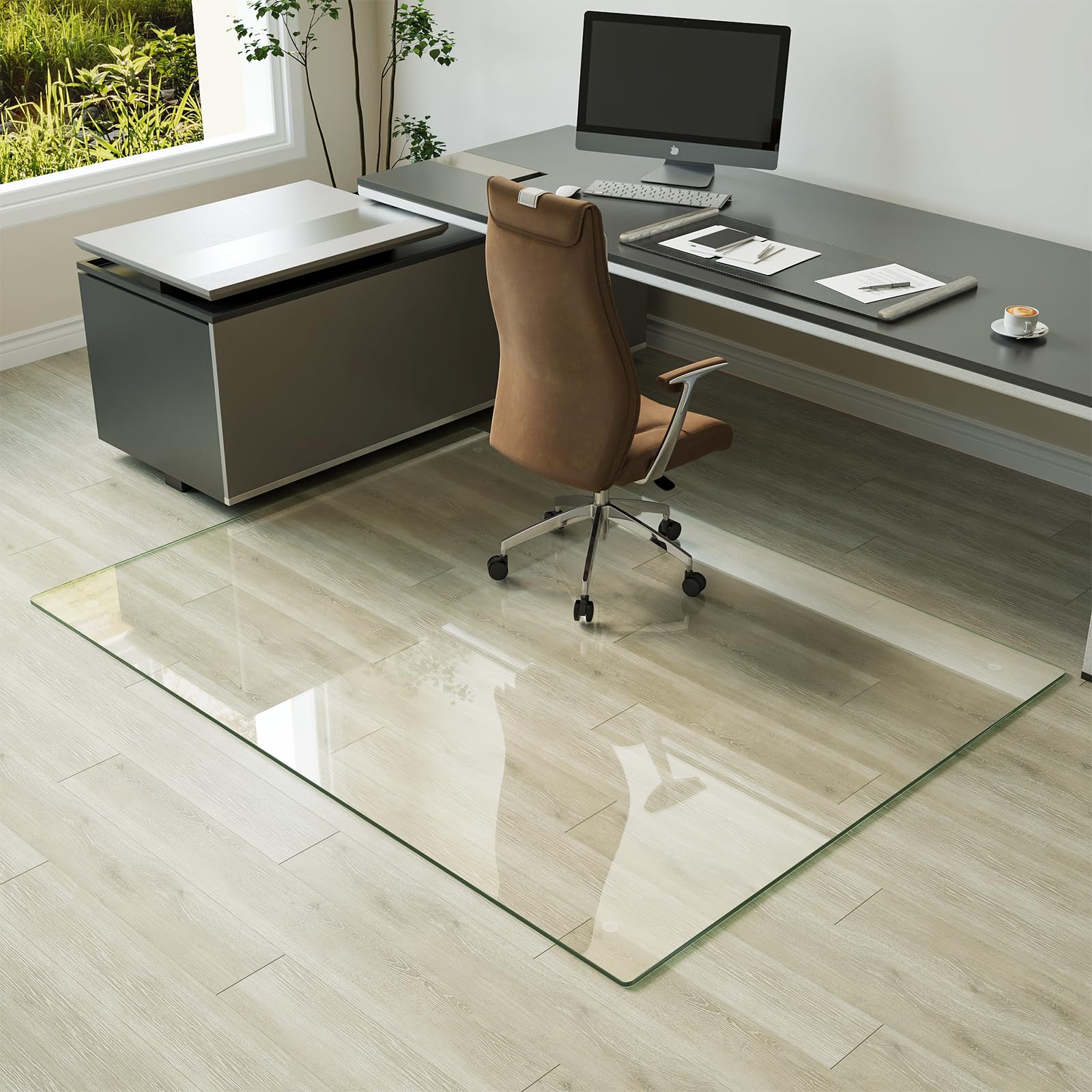 Koonmi Tempered Glass Chair Mat for Hardwood Floors & Carpets, 54" x 72“ Transparent Heavy Duty Office Floor Protector with Noise-Free Gliding Shatterproof for Home Office Desk