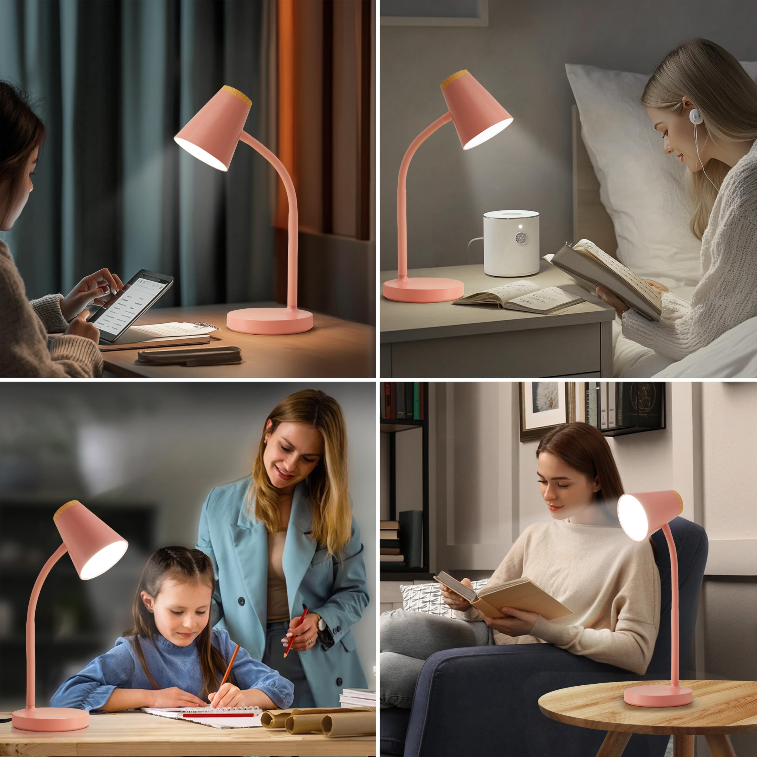 EJIAXIN Schreibtischlampen für Home Office – Kleine LED-Schreibtischlampe, Touch, dimmbar, Leselicht für Studentenwohnheim, verstellbar, flexibel, Schwanenhals, Tischlampe für Nachttisch, Schlafzimmer