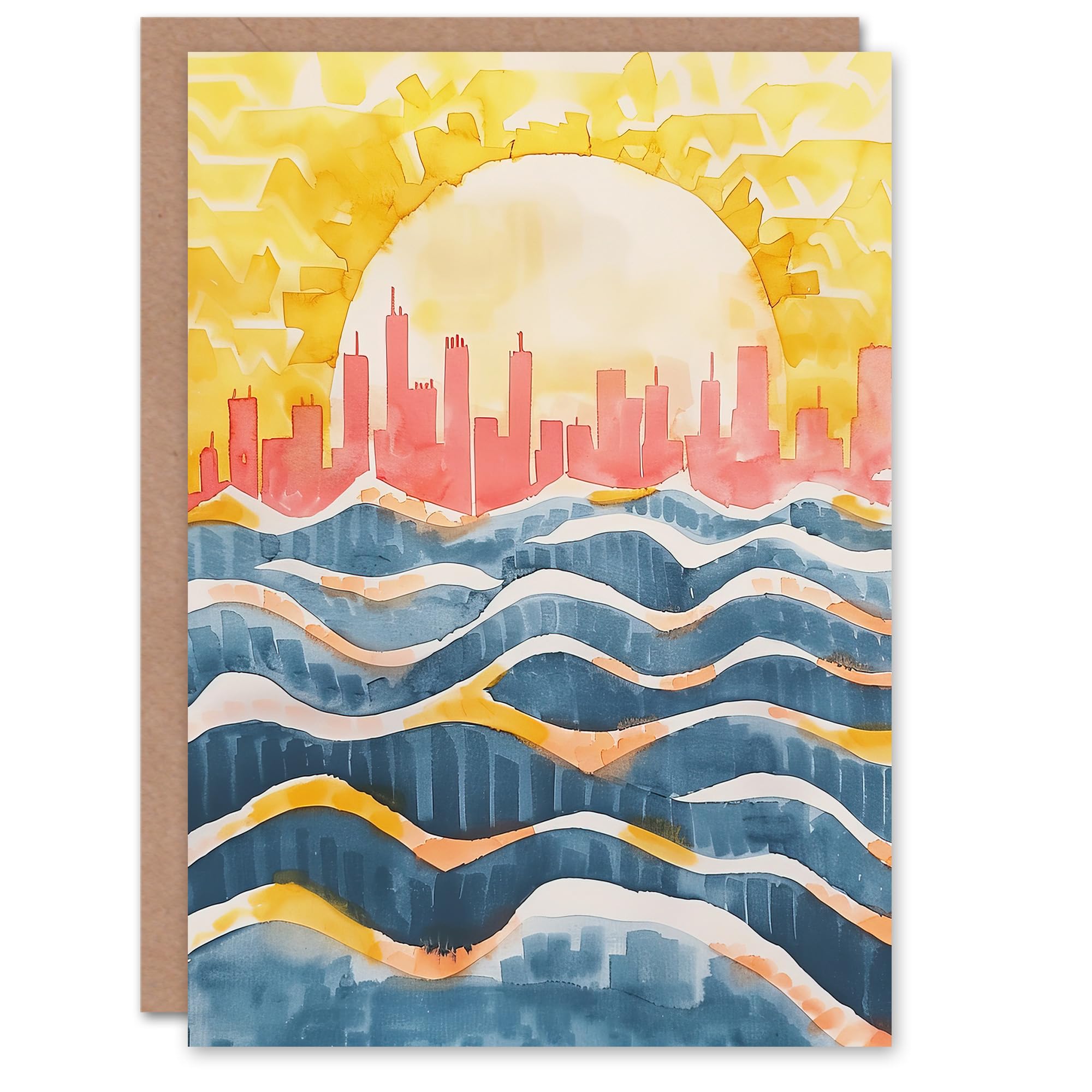 Artery8 Greeting Card New York City Water Skyline Sunset Cityscape Blank For Him Or Her Art Birthday Card