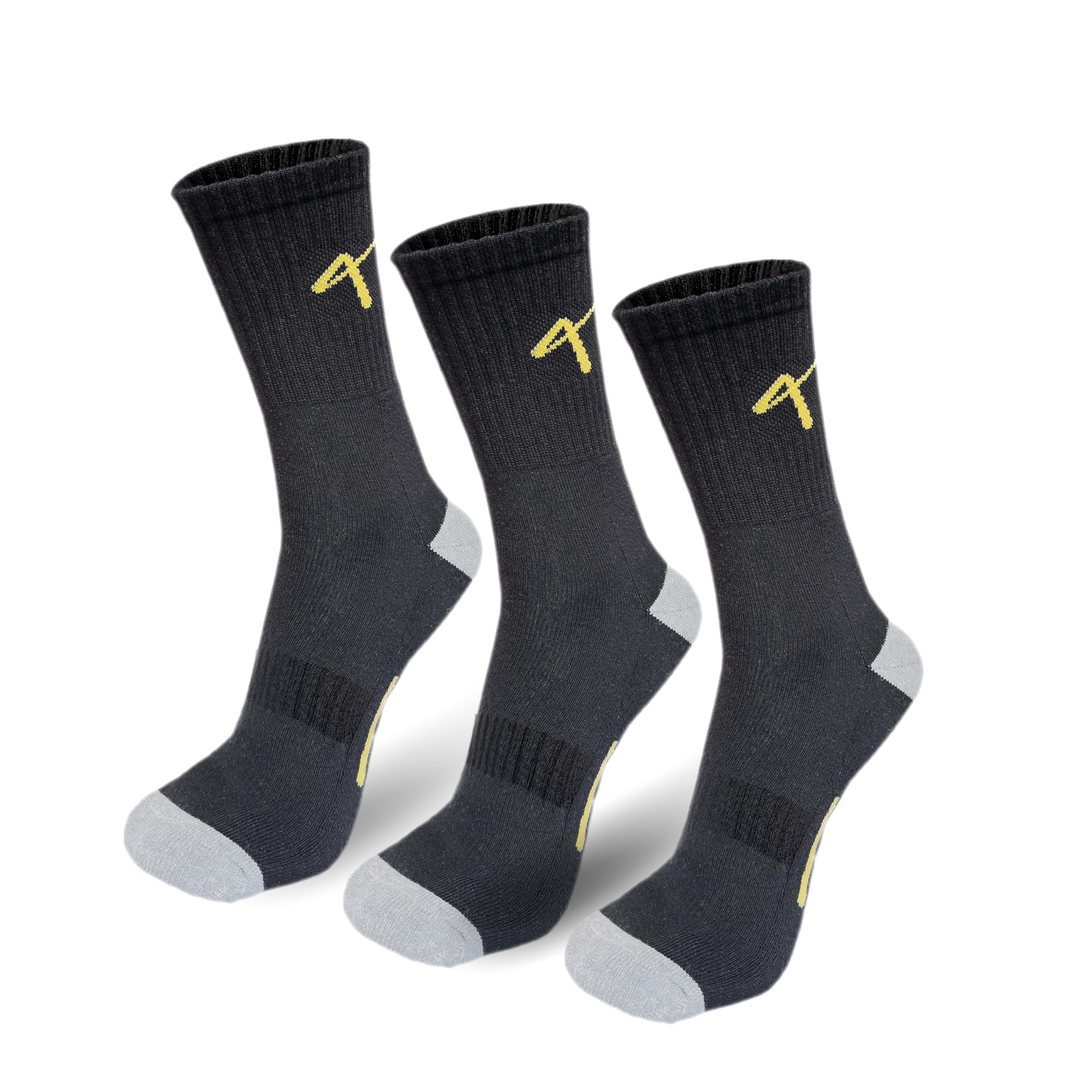 Pack of 3 - Black Sports Performance Cotton Cricket Socks Crew Length Training Match Coushioned Unisex One Size-image-38
