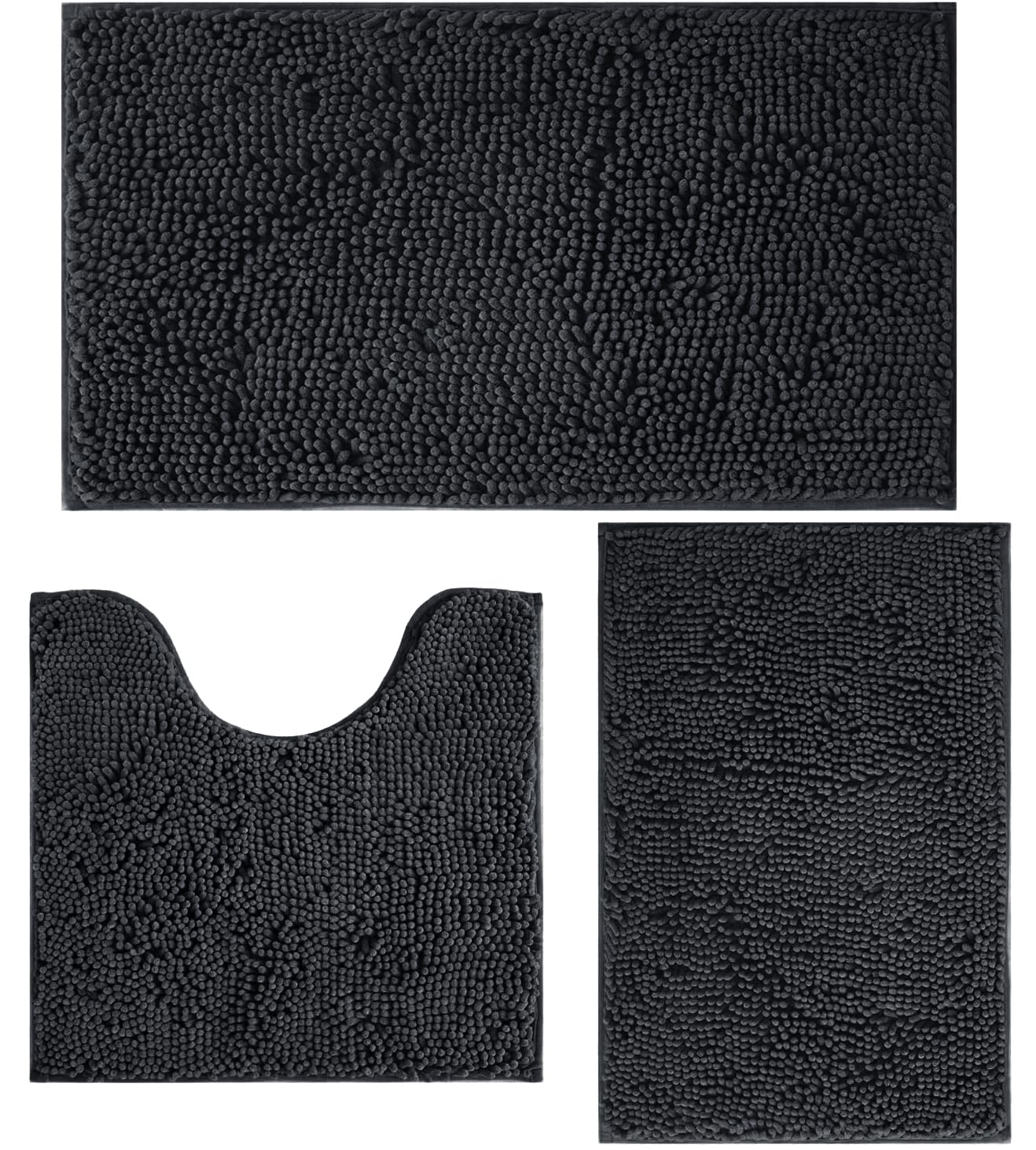 Photo 1 of 2 Piece Bathroom Rugs Set, Non-Slip Bath Mats with PVC Backing, Super Absorbent Washable Plush Carpet, Soft Shag Rug for Bathroom Bedroom Kitchen Home Decor (Dark Grey)