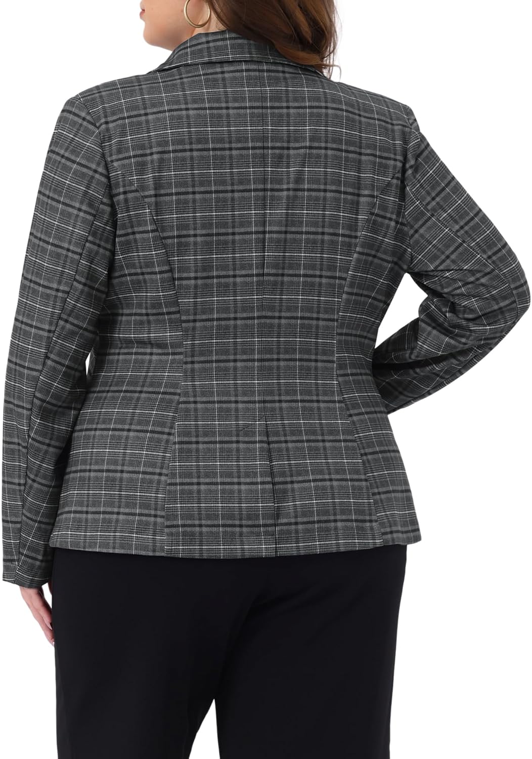 Agnes Orinda Plus Size Blazers for Women Business Casual Plaid Notched Lapel Long Sleeve Button Jacket with Pockets - Image 4
