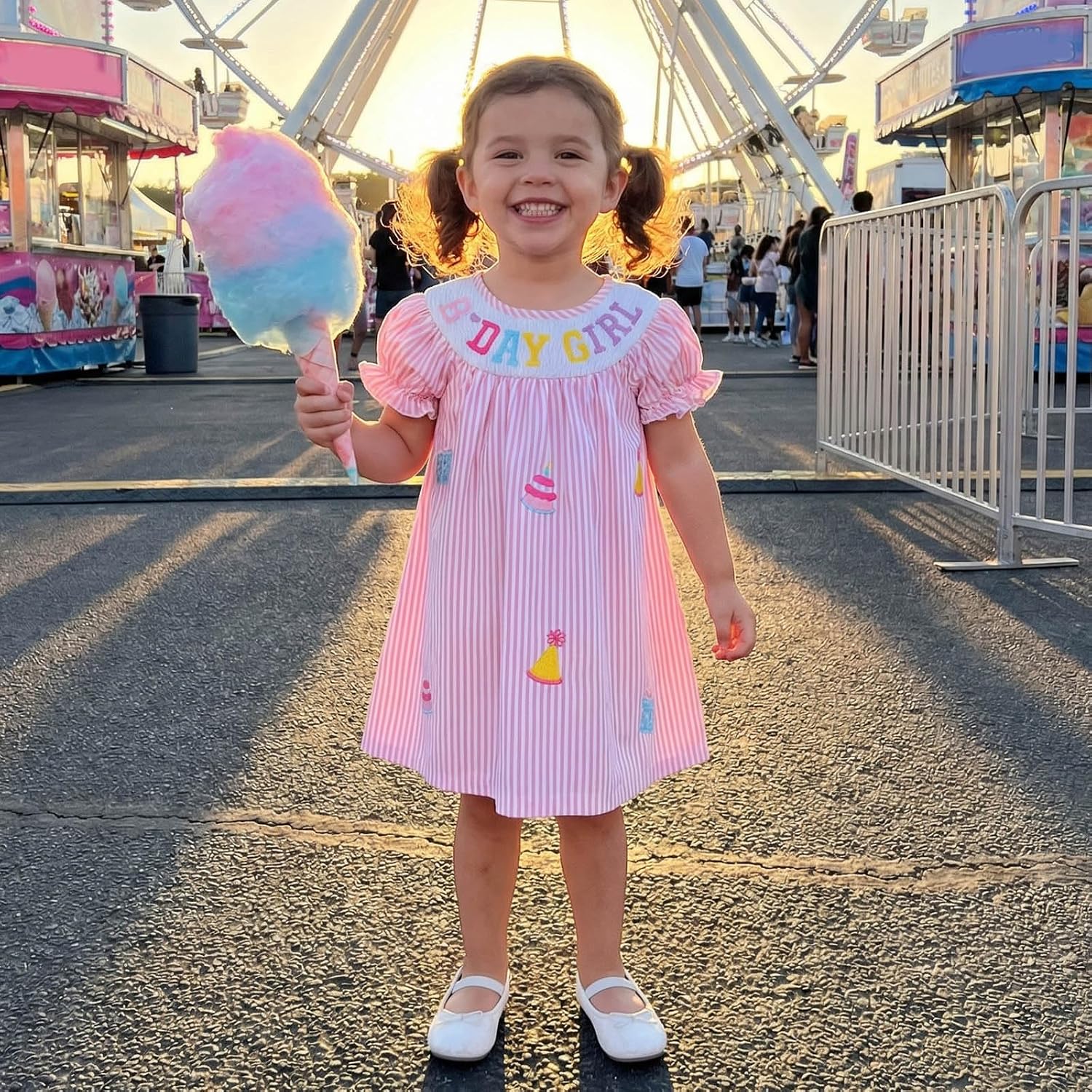 Toddler Baby Girl Birthday Dress Striped Cake Letter Embroidered Party Short Sleeve A-line Princess Dresses 1-5T