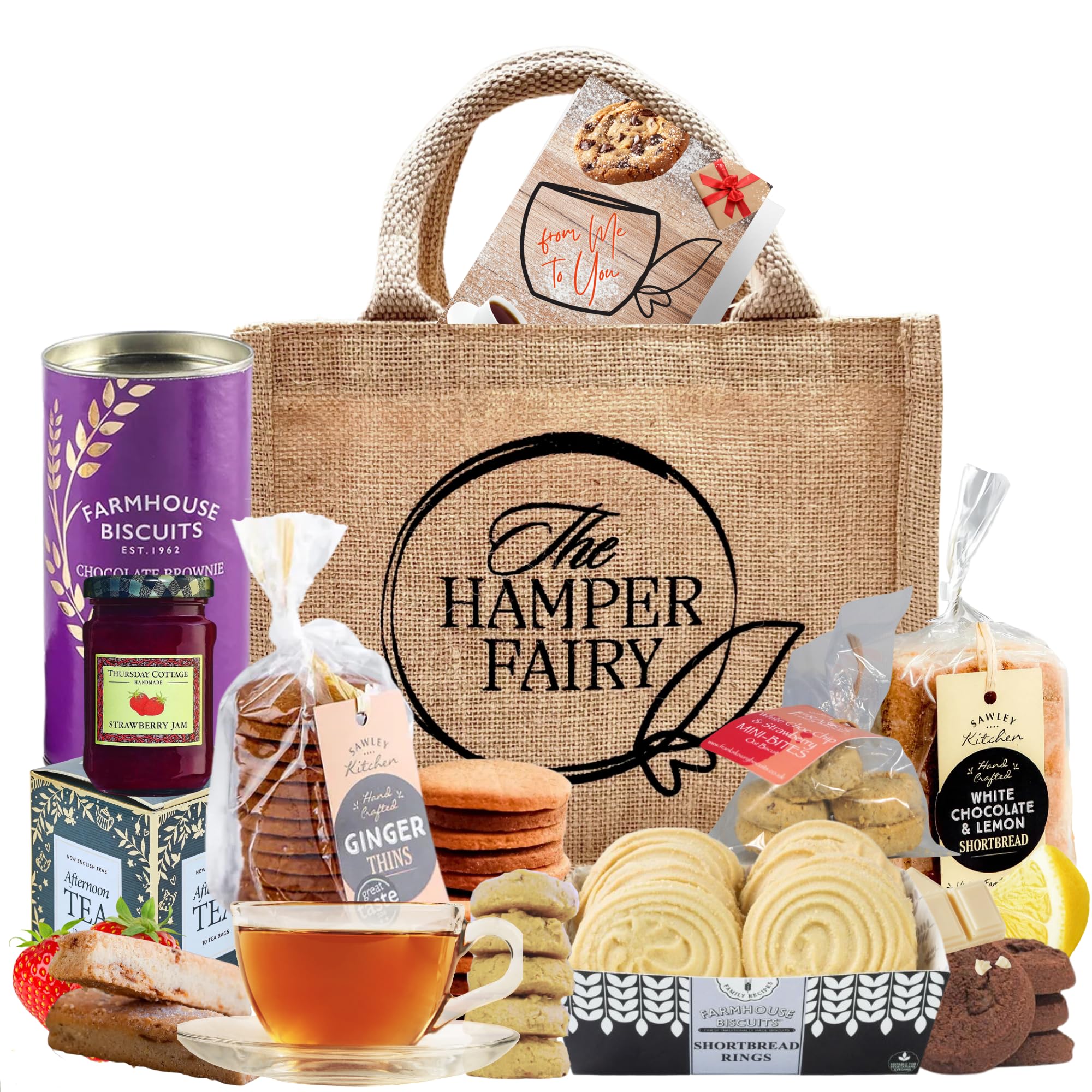 Afternoon Tea Hamper Gift with Biscuits, Cookies, Shortbread, Jam & Tea - For New Home, Birthday, Anniversary, Thank you Hampers, Couple Gifts or any Celebrations by The Hamper Fairy