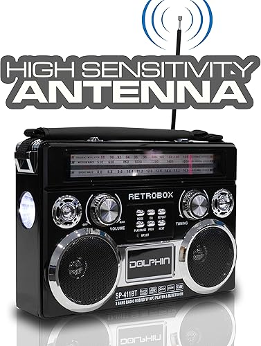 Miniatura 4 de Dolphin Radio AMFM portátil Bluetooth RETROBOX (negro)