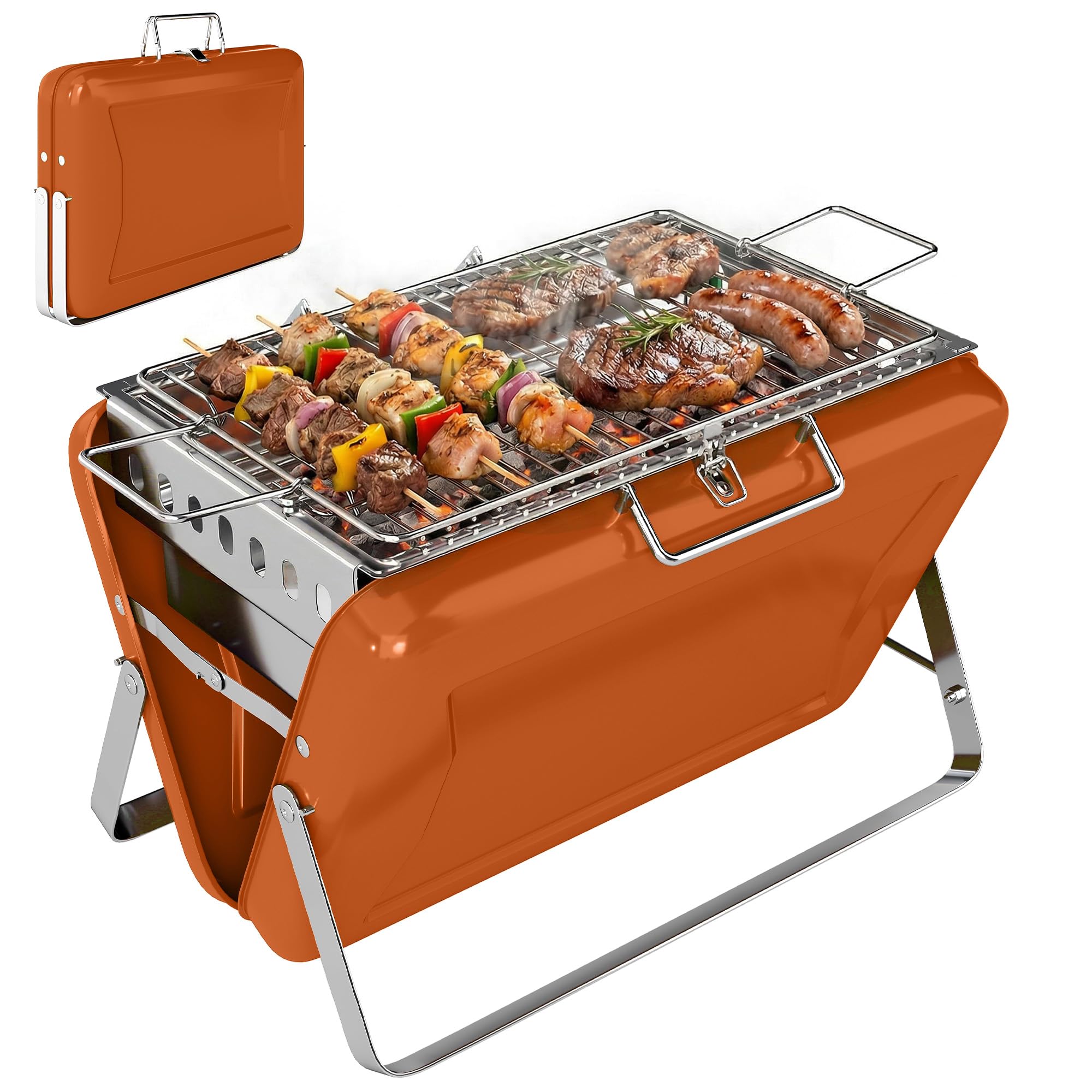 Outsunny Unisex Orange Charcoal Bbq Grill Portable With Tilting Grate In