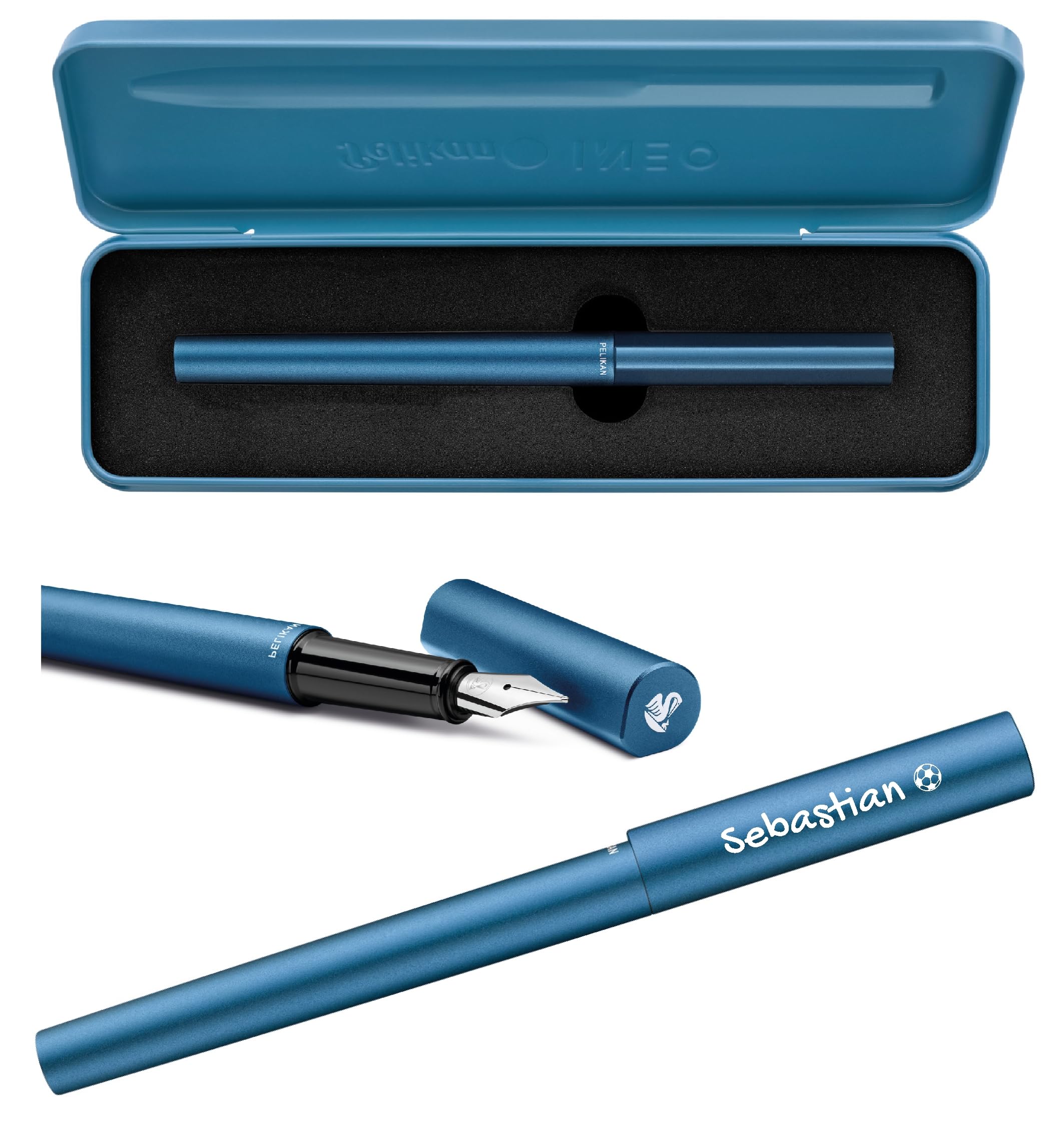 Pelikan Füllhalter Ineo® Elements P6 mit Gravur Geschenk - einzigartige Stifte mit Namen - personalisierte Geschenke zu Weihnachten - Füllfederhalter personalisiert (Petrol-Blau)