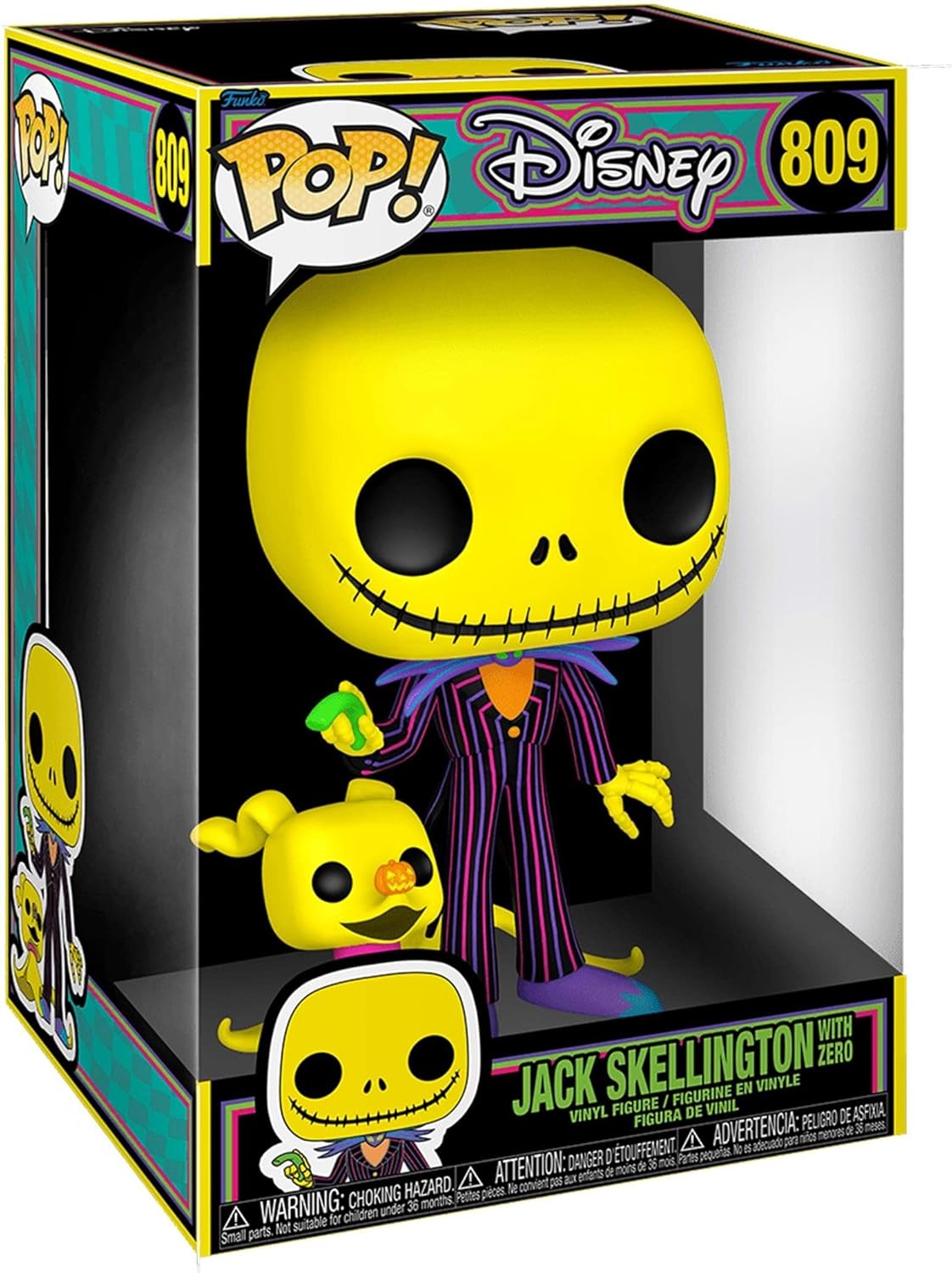 Funko Pop Jumbo: The Nightmare Before Christmas - Jack Skellington and Zero - (Blacklight), 10 Inches - TNBC - Collectable Vinyl Figure - Gift Idea - Official Merchandise - Toys for Kids & Adults