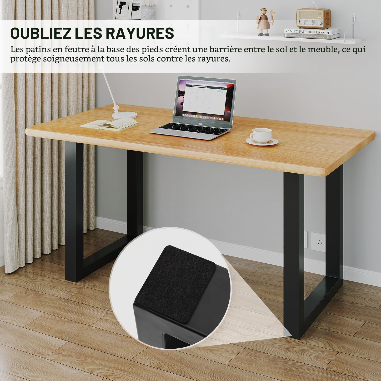 INMOZATA Lot de 2 Pieds de Table Metal 71 cm Hauteur x 70 cm Largeur Pied de Table Basse en Acier Brut, Profil 70x30 mm avec Protecteur de Sol et Accessoires de Montage