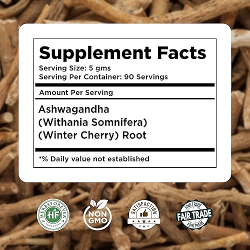 Miniatura 4 de Ashwagandha Polvo  Ginseng indio  Cereza de invierno  Hepls en alivio del estrés y salud muscular  Sin OMG, orgánico, vegano  454 GMS