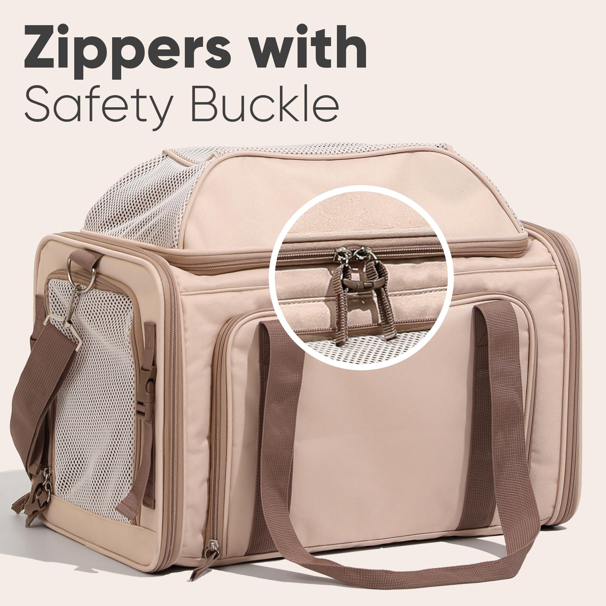 FUKUMARU Expandable Cat Carrier, 18x11x11 Soft Cat Travel Carrier, Ventilate Airline Approved Dog Carrier, Durable Small Dog Carrier with Anti-Scratch Mesh, Escape-Proof Pet Carrier for Cat, Pink - image 4