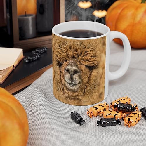 Miniatura 6 de Lovesout Funny Gifts Fawn Alpaca Taza de café de cara grande, taza de cerámica blanca de 11 onzas