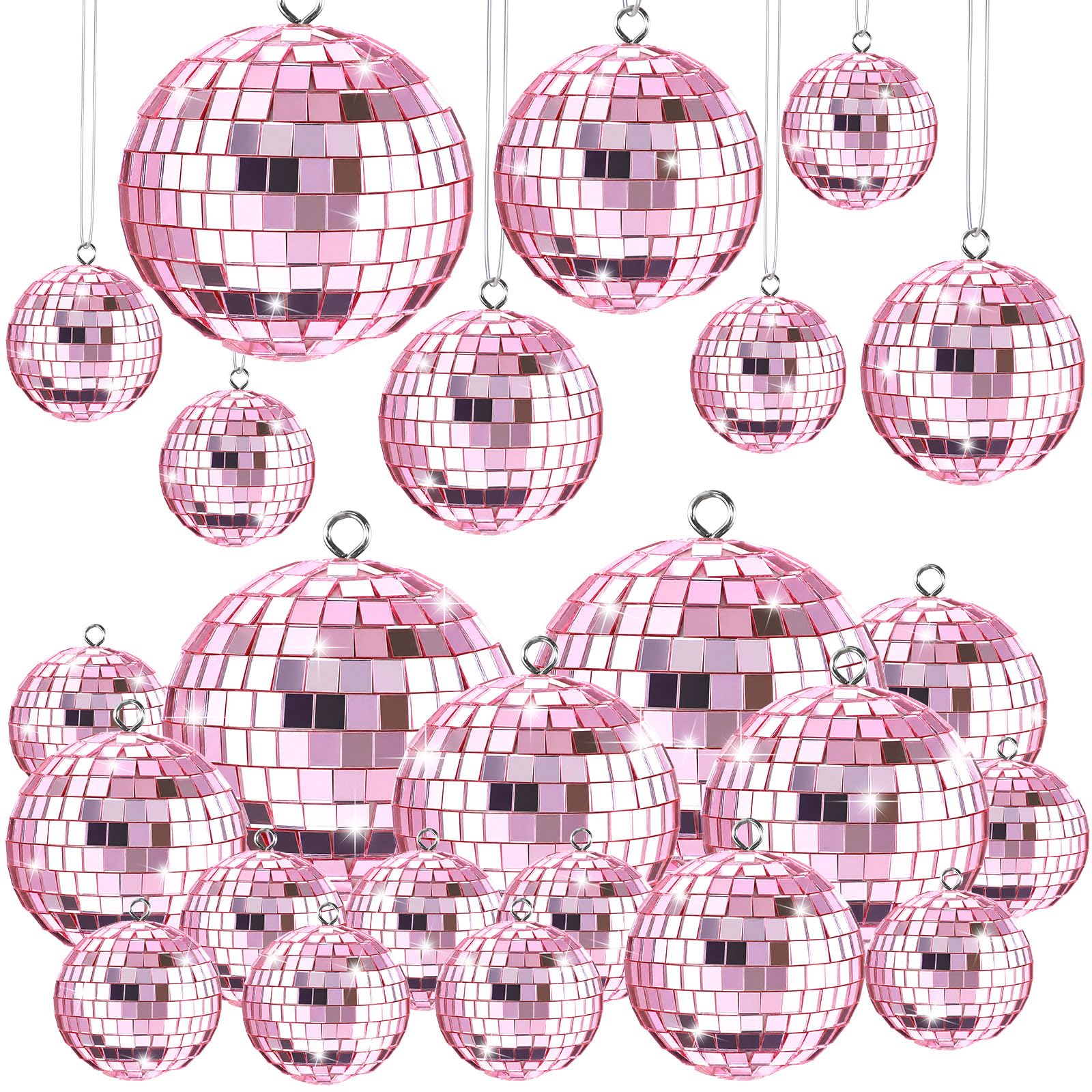 MTLEE 20 Pcs Disco Ball Decor, Pink, 2.4, 2, 1.6, 1.2 Inch