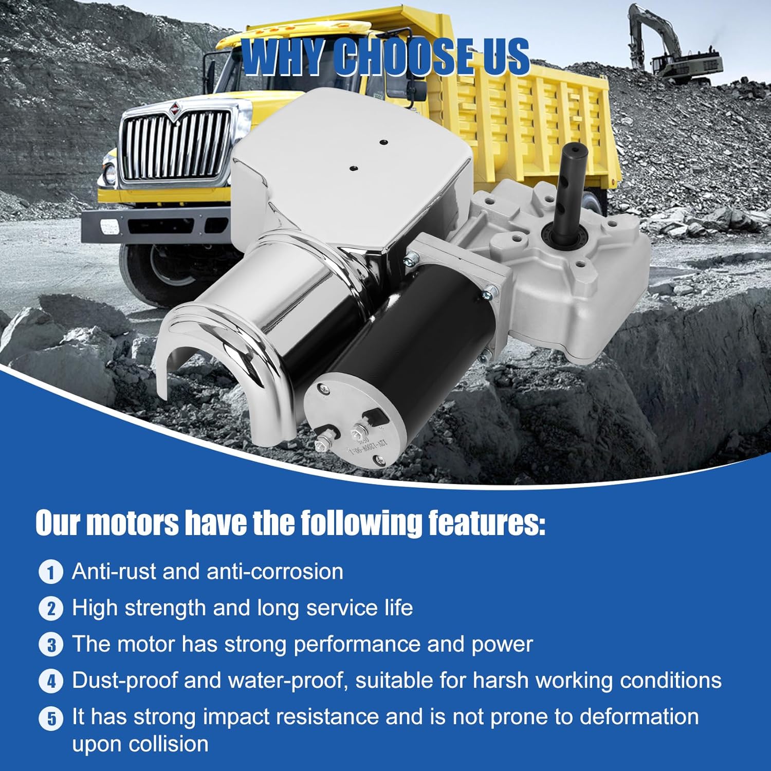 12V 2.0 HP 90:1 900 Watt Dump Truck Roll Tarp Motor with Chrome Cover,Universal Replacement Dump Truck Trailer Tarp Motor, fit for Transport Trucks, Heavy Trucks(1 Year War/y)