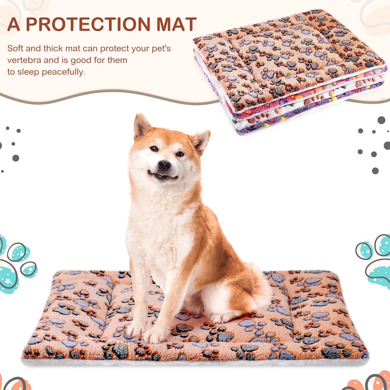 Lot de 4 Tapis de lit Ultra Doux pour Chien et Chat avec imprimés Mignons – Tapis réversible en Polaire Confortable et Lavable – Lit épais pour Hamster, Cochon d'Inde – Lit pour Animaux de Compagnie