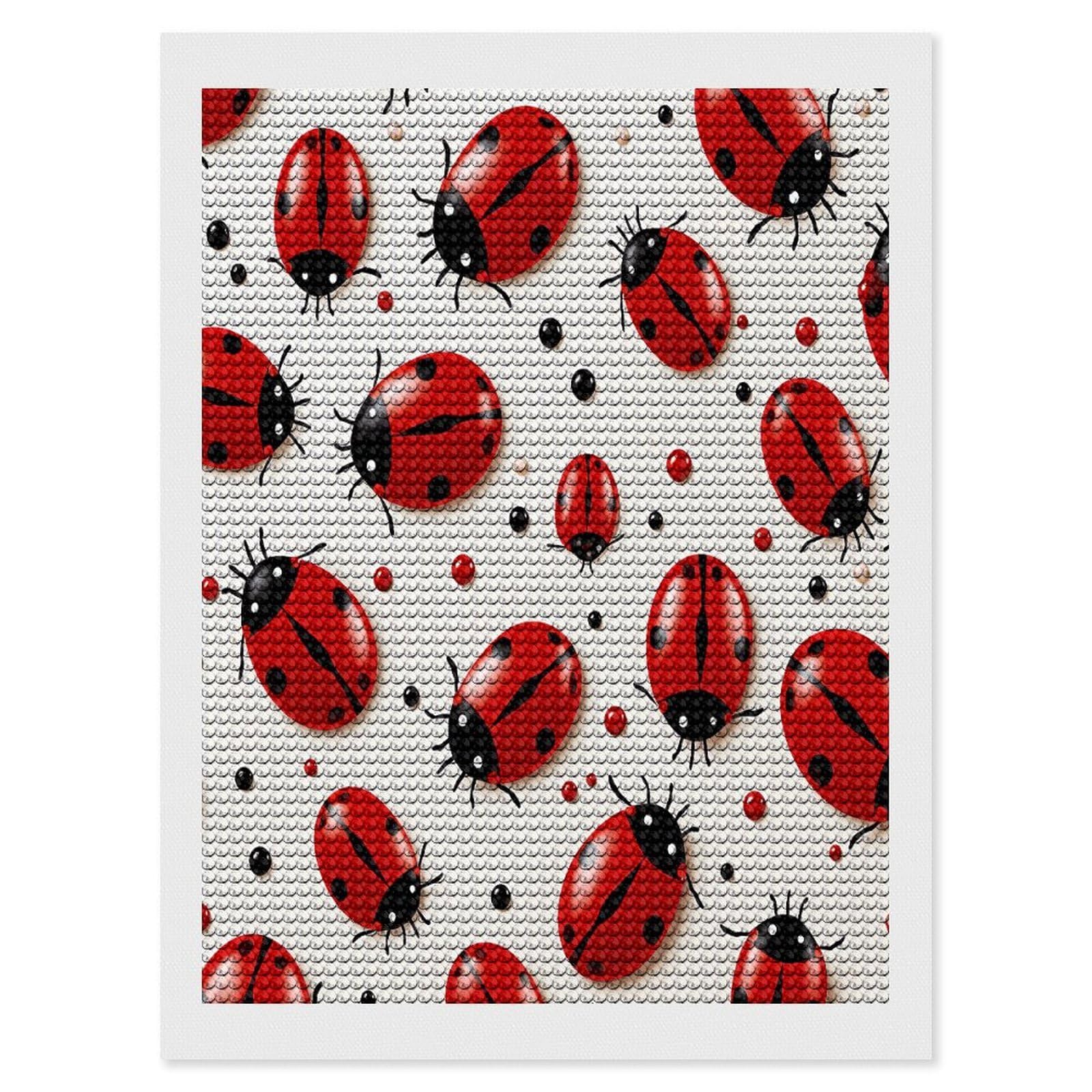 VstaDank Red Ladybug Diamond Painting Kits Exquisite DIY Full Round Drill Diamond Dots Painting for Adults Beginner Diamond Photo Paint with Diamond Picture Art Wall Decor 12"x16"
