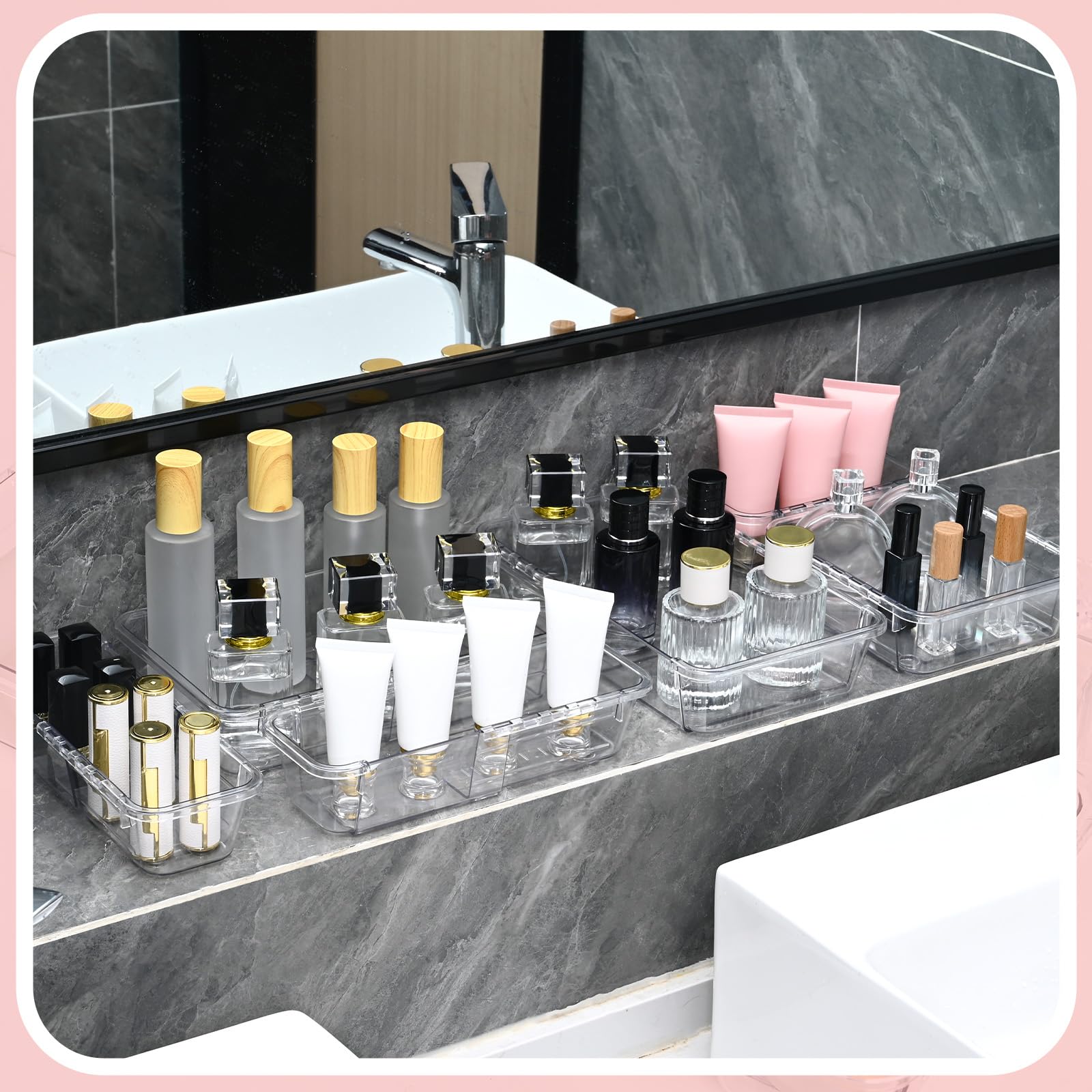 15 organizer trasparenti per cassetti, regolabili, organizer per cassetti da scrivania, bidoni in acrilico per trucchi, cosmetici, gioielli