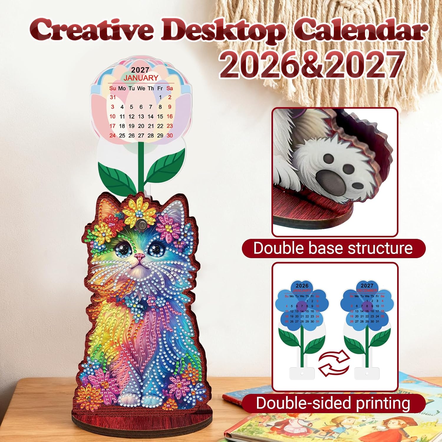 pigpigboss 2026 and 2027 Diamond Art Calendar, Flower Cat image 3