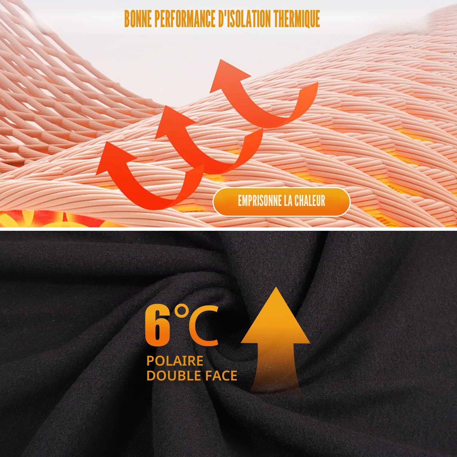 Caleçon long pour homme, en polaire, thermique, sous-vêtement thermique, long, pantalon thermique pour l'hiver