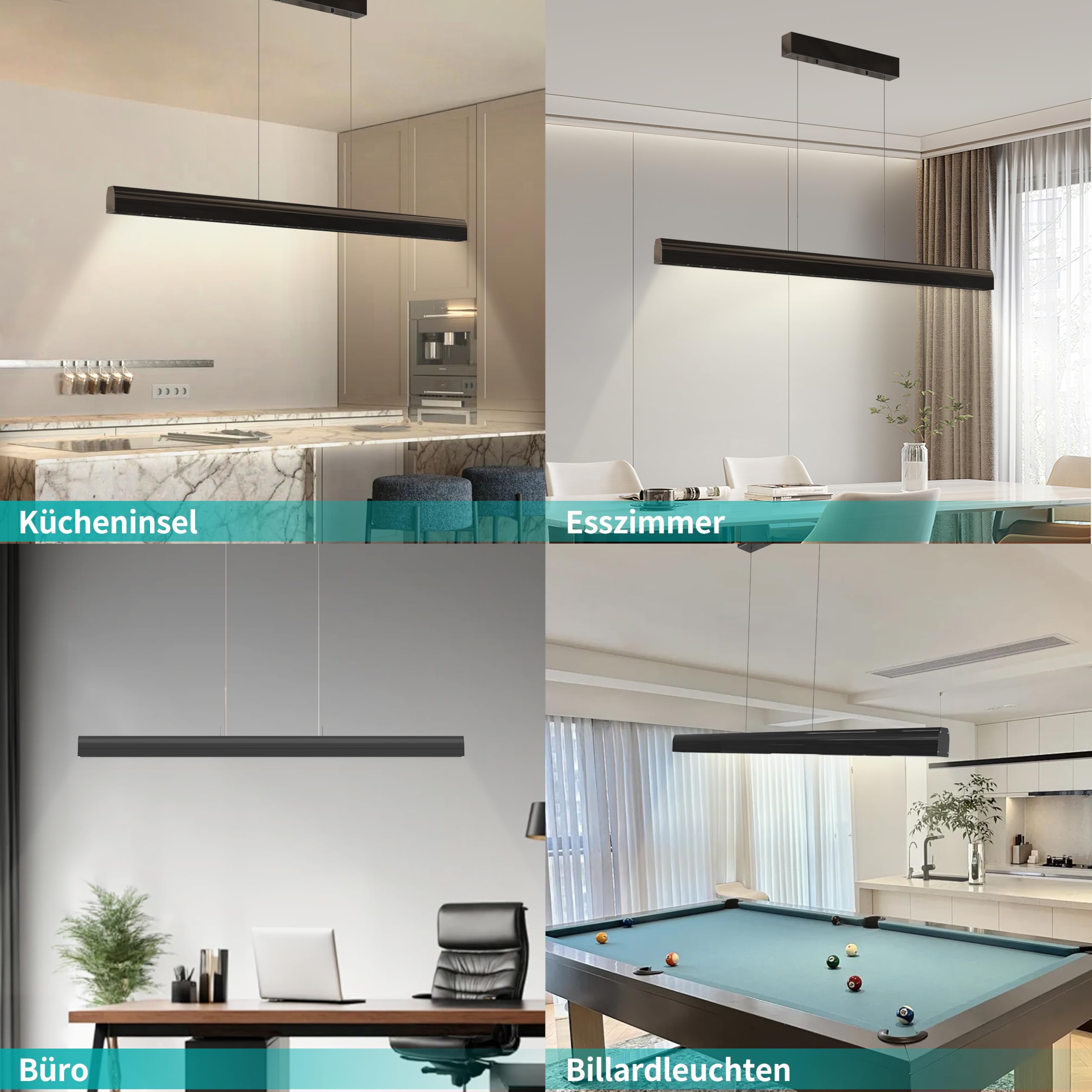 Pendelleuchte Esstisch 120cm, dimmbare Hängelampe mit Gestensteuerung, 10–100% Helligkeit & 3000K/4500K/6500K Farbtemperatur einstellbar, moderne Esstischlampe für Esszimmer, Büro
