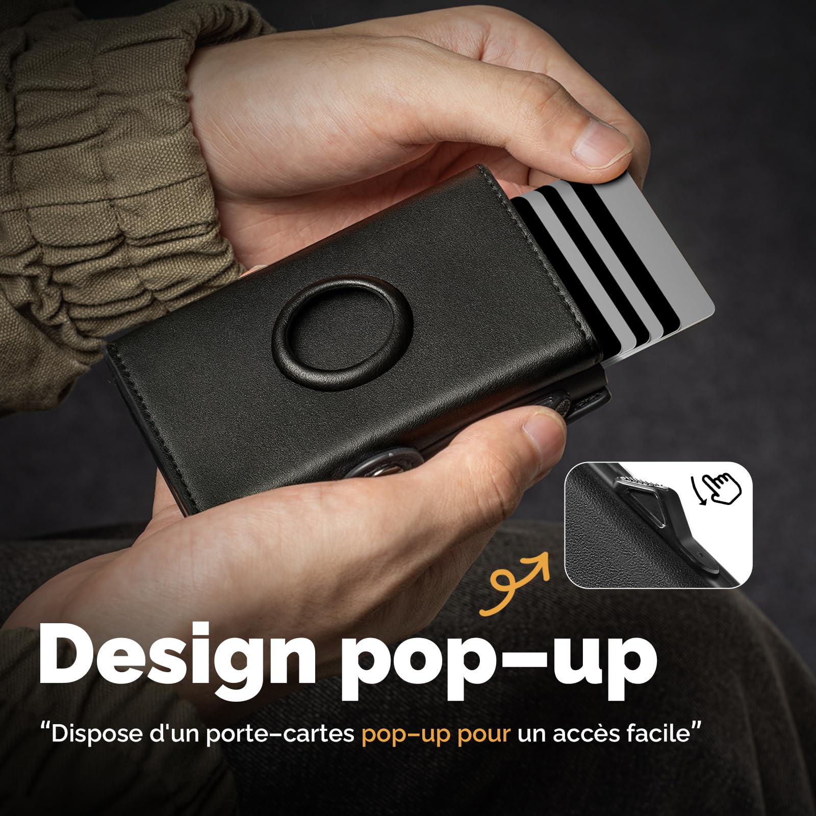 AirTag Portefeuille pour Homme avec Blocage RFID, Compact Air Tag pour 12 Cartes, Porte-Monnaie Pop-up avec Compartiment à Monnaie et 2 fenêtres d'identité, Noir