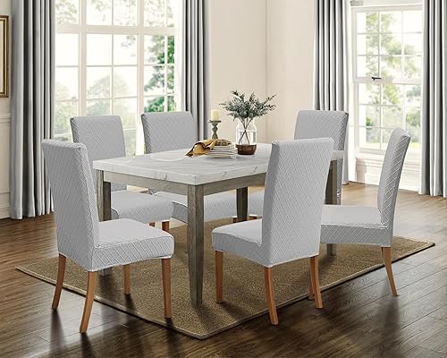 Miniatura 3 de SPRINGRICO Paquete de 4 fundas para sillas de comedor con cinturón de seguridad, fundas elásticas para sillas Parsons lavables, fundas protectoras