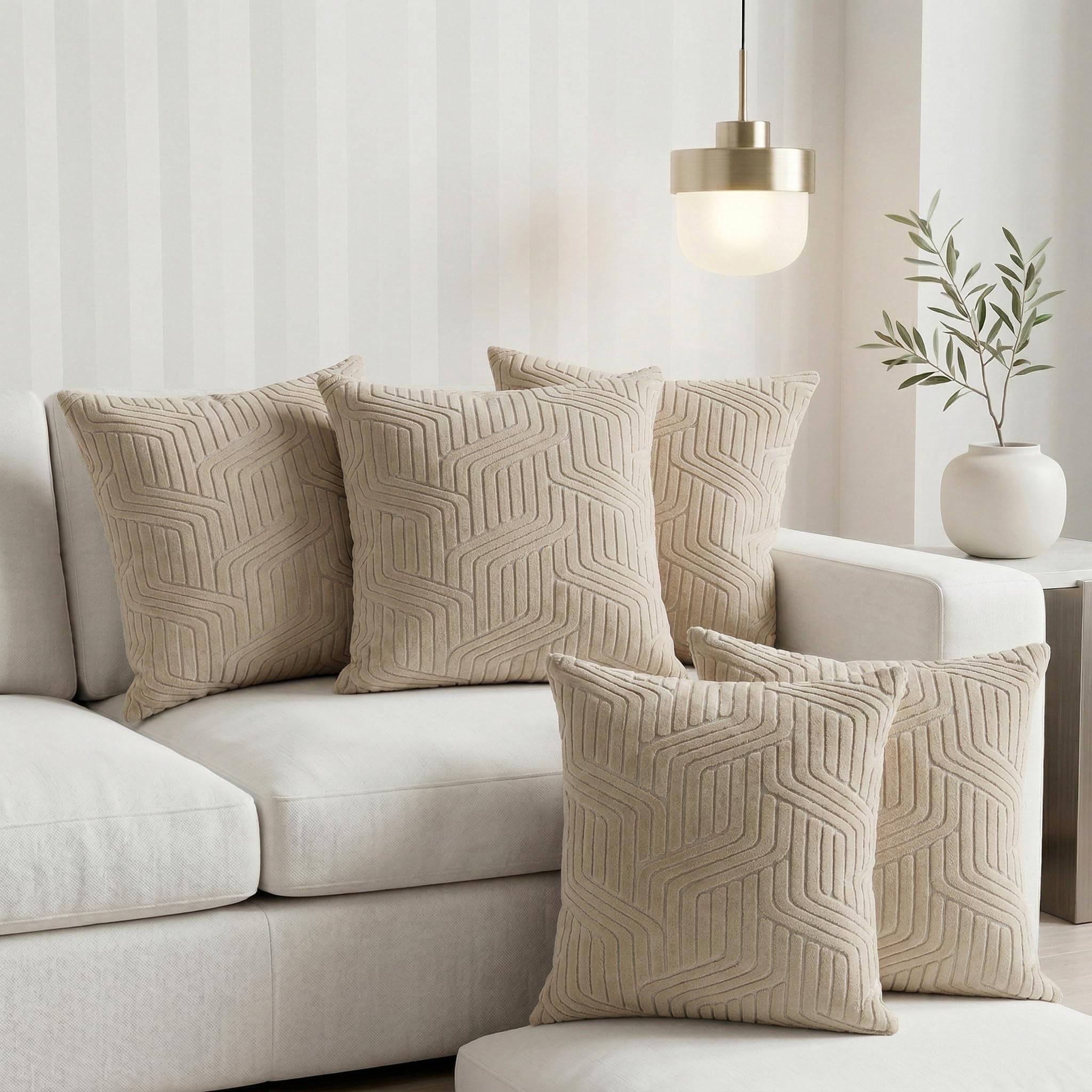 Yellow Weaves Jacquard Cushion Covers | Sofa Cushion Covers | Throw Pillow Cover for Sofa, Couch, Living Room| Removable & Washable | 16x16 Inches, Set of 5 (Geometric Beige)-image-38