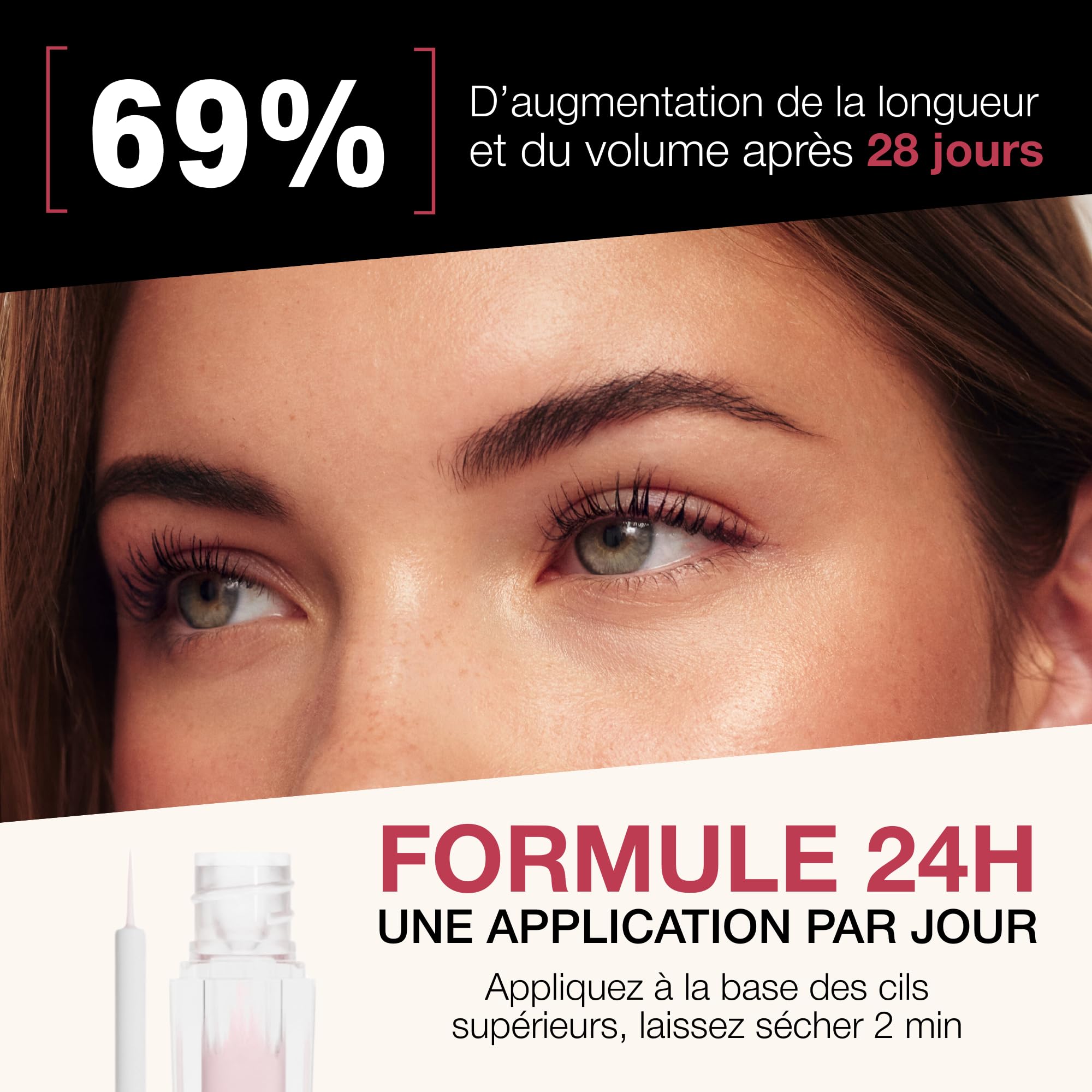 ROSELASH Nouvelle Formule Sérum de Croissance de Pousse Cils plus fournis longs épais - Fabriqué en France - Sans hormone Sans parfum - Vegan | Sérum pour cils pour promouvoir des cils plus longs et plus volumineux, 99 % naturel, sans hormones, sans parfu