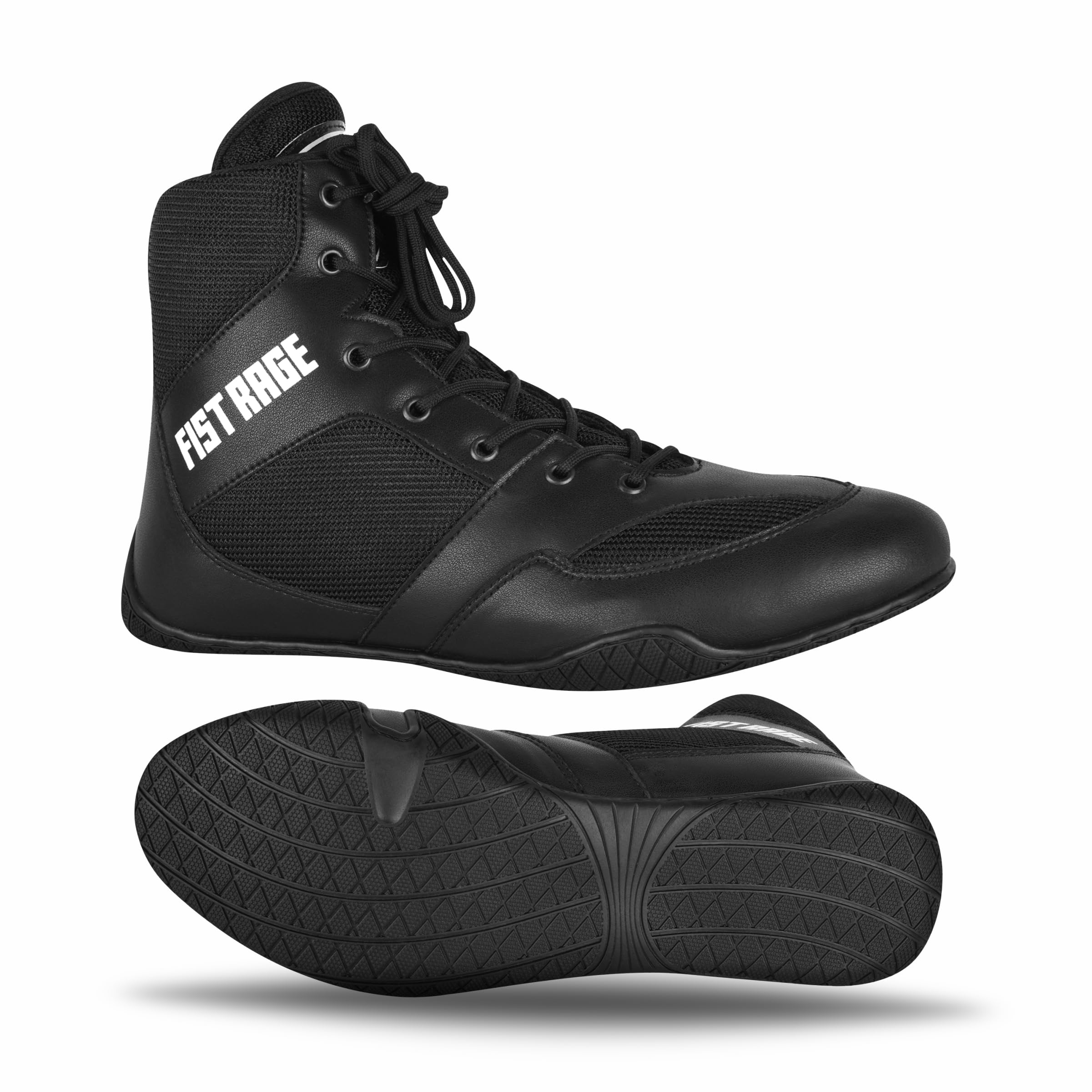 FISTRAGE Boxing Shoes Lightweight Microfiber Leather Kickboxing Training and Fighting Boots Pro Fighters with Mesh and Rubber Sole for Extra Grip - Ventilated Design - Men, Women, Kids Sizes Along With Sting Bag
