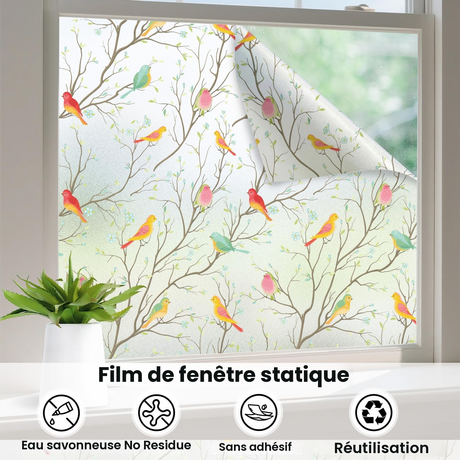 Lifetree Film pour Fenêtre sans AdhéSif - Anti Regard, Vitrail Autocollant Décoratif Opaque, Anti-UV, pour Fenêtres et Portes 90 x 600 cm