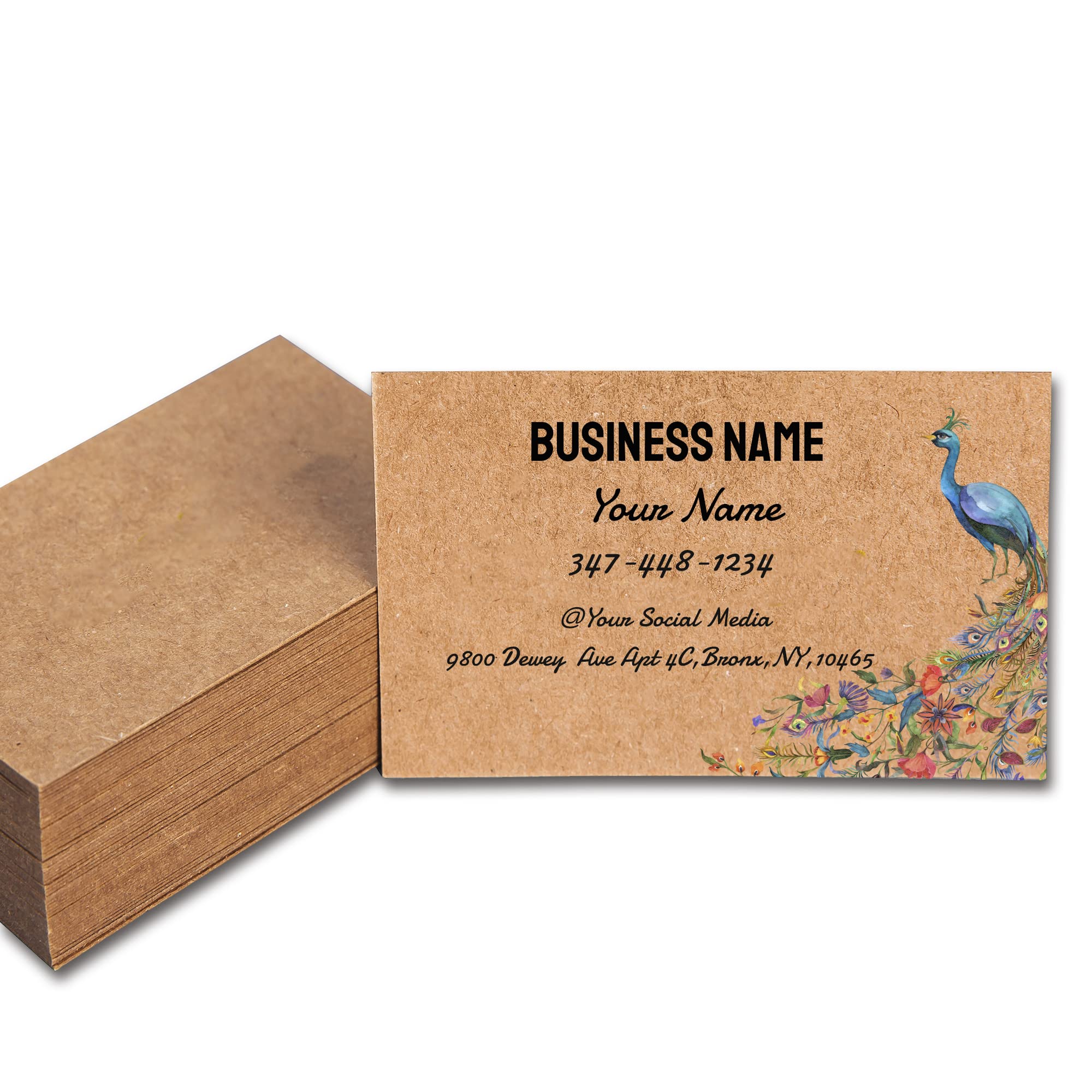 PrintyourdreamCustom Kraft Business Card,Personalized Premium Full Color Name Card,100 pcs(Peacock)