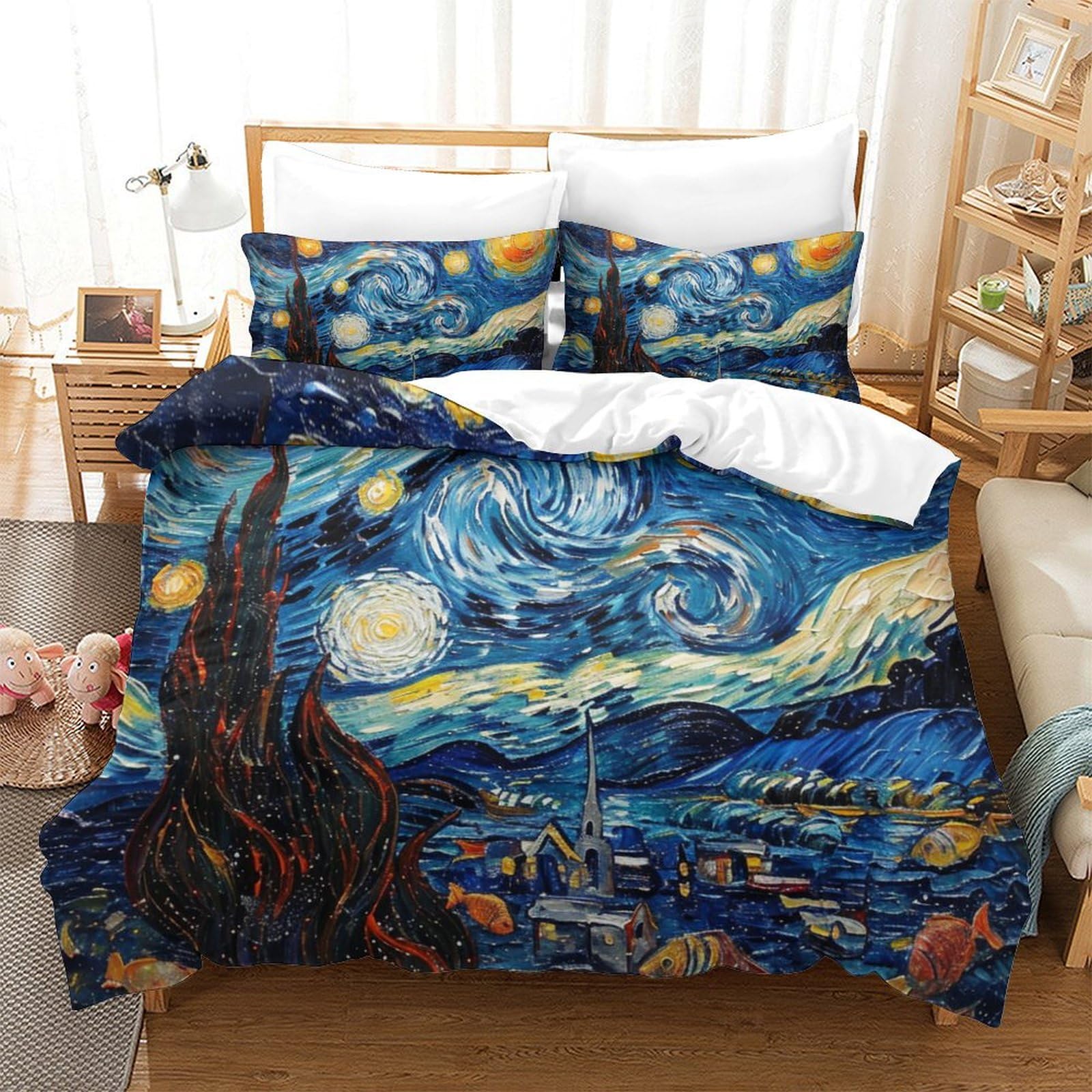 Parure de lit Super King Size motif mer étoilée avec housse 260x220 cm et taies