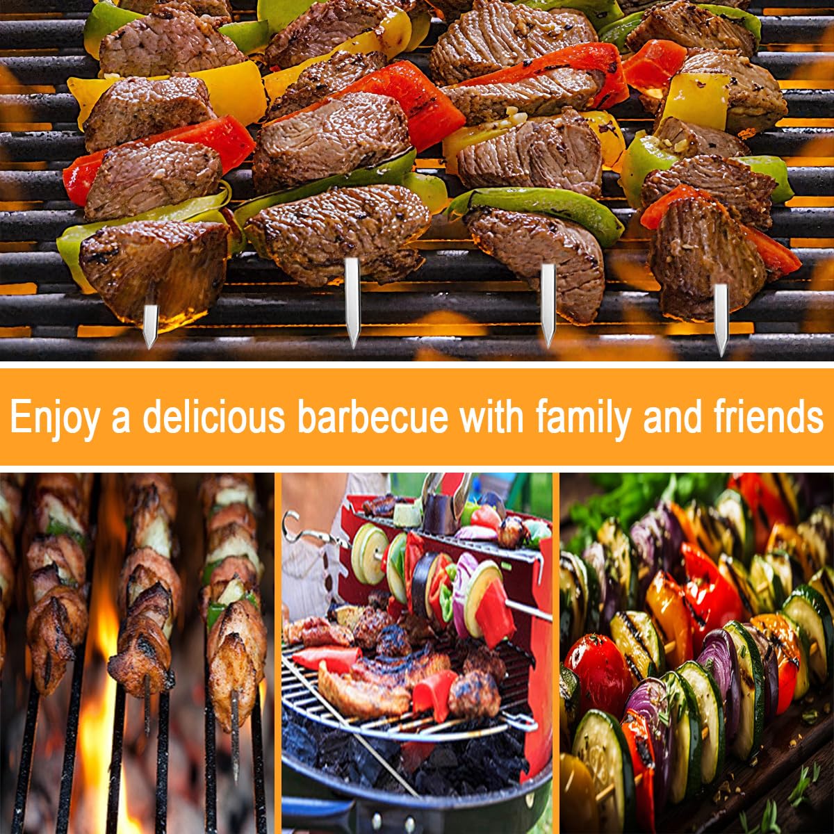 Brochette inox 30 cm 24 pièces réutilisables acier inoxydable barbecue