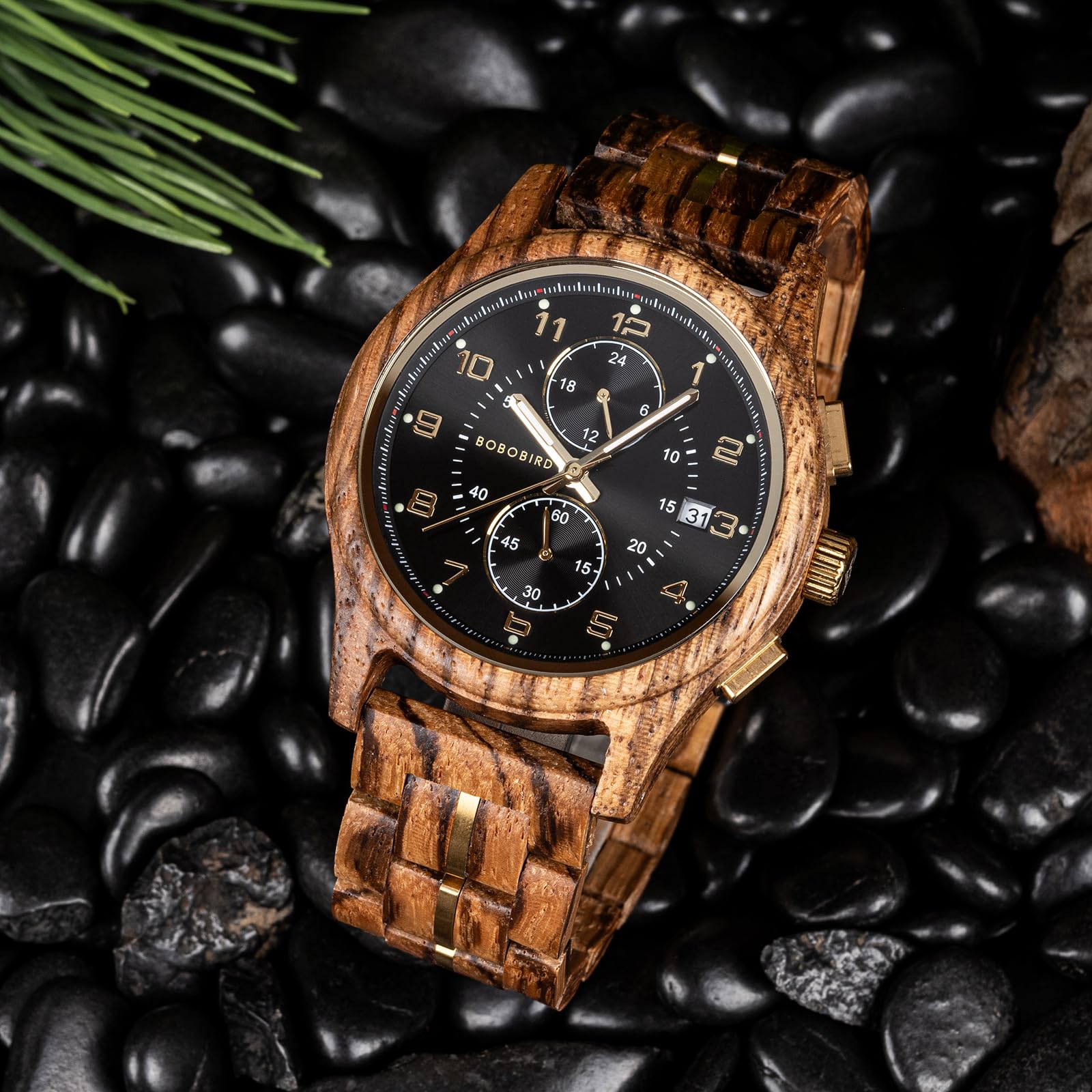 BOBO BIRD Orologio da polso da uomo, in legno, con cronografo, al quarzo, multifunzione, realizzato a mano, leggero ed elegante, ideale per il lavoro e il tempo libero, ottima idea regalo