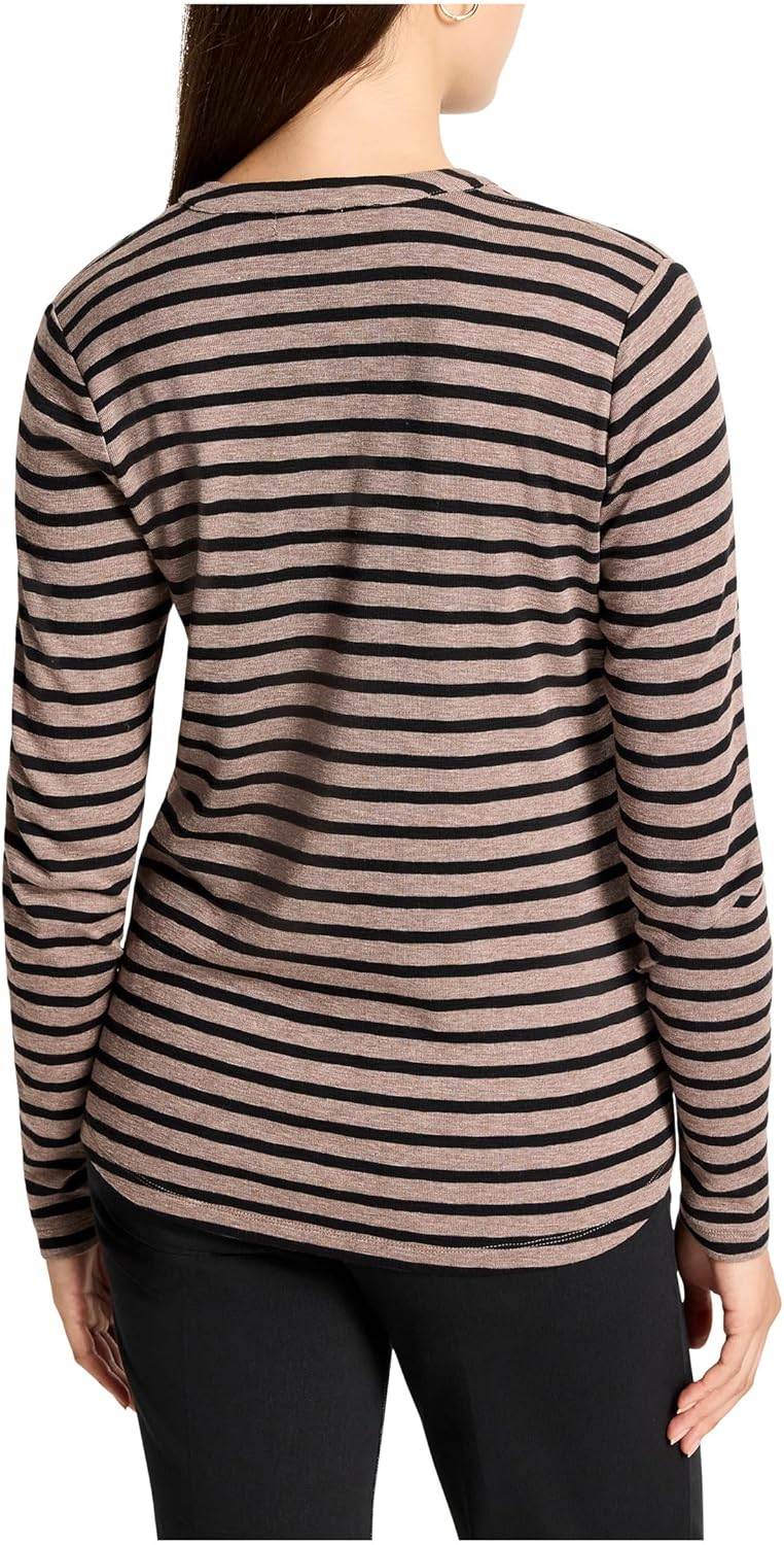 NIC+Zoe Womens Petite Striped Long Sleeve Henley Tee - Image 3