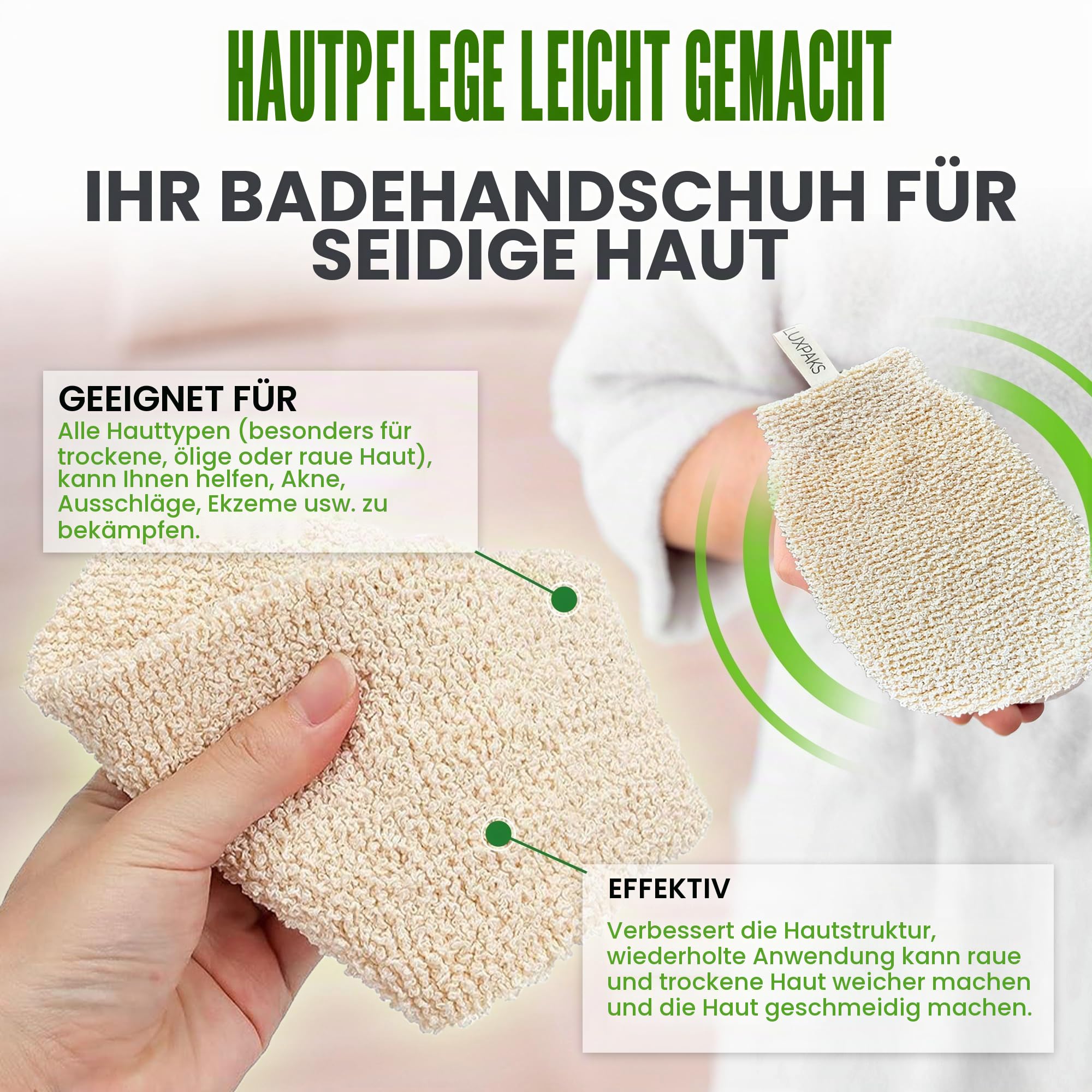 LUXPAKS Bath Glove Bundled mit Amlactn Moisturizing Lotion – Peeling-Body Lotion mit Lactic Acid for Smooth, Hydrated Skin