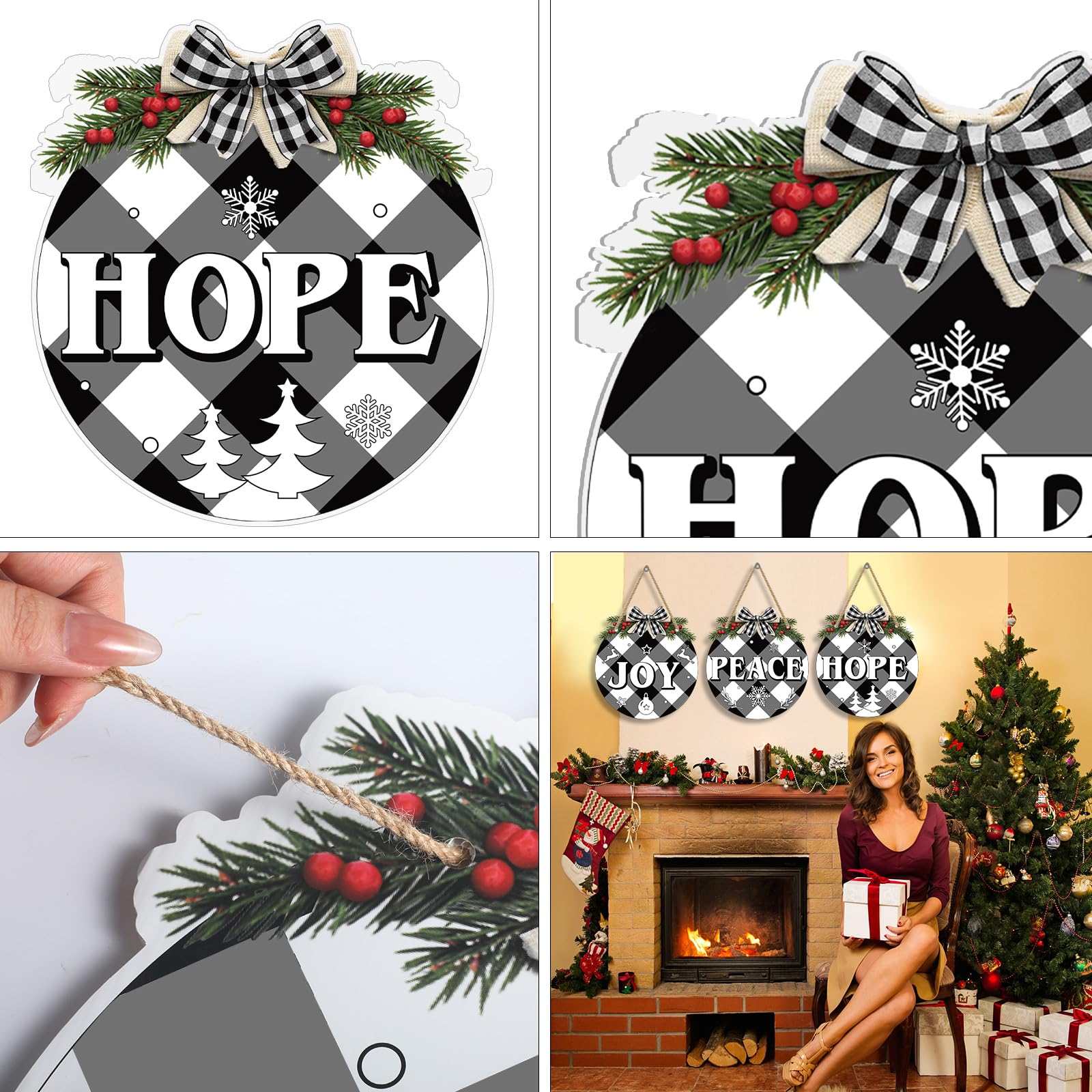 Pigort Christmas Joy Sign Wreath For Door - Holiday Wooden Wall Decor Indoor Outdoor, Farmhouse Style - View #7