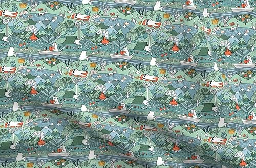 Spoonflower Fabric - Cat Summer Cats Lake Camp Fishing Camping Outdoor Tent Campfire Boat Printed on Petal Signature Cotton Fabric Fat Quarter -