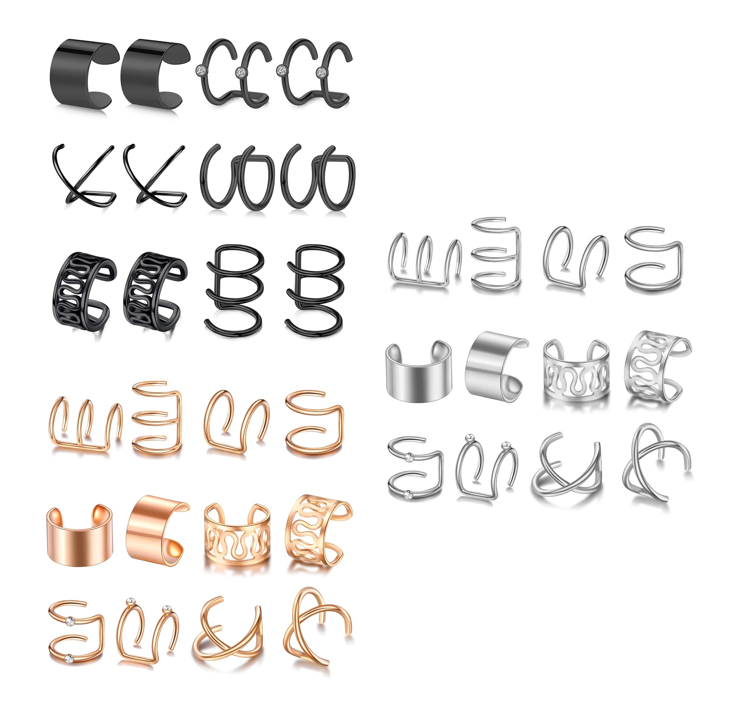 Fashion Jewellery Gifts Latest Stylish Combo Clip On Ear Cuff Earrings set for Women Girls Men Boys Punk Non-Piercing Earings Ear rings