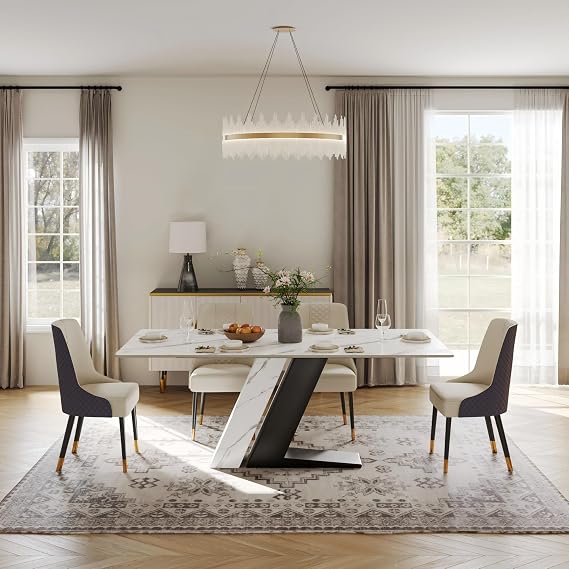 POVISON Modern & Luxurious Dining Table 160 cm for 4 Rectangular Table Top Z-shaped Base White & Black Easy Installation (without Chairs)