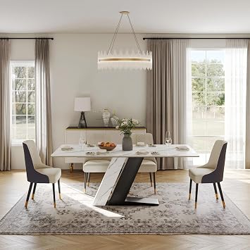 POVISON Modern & Luxurious Dining Table 160 cm for 4 Rectangular Table Top Z-shaped Base White & Black Easy Installation (without Chairs)