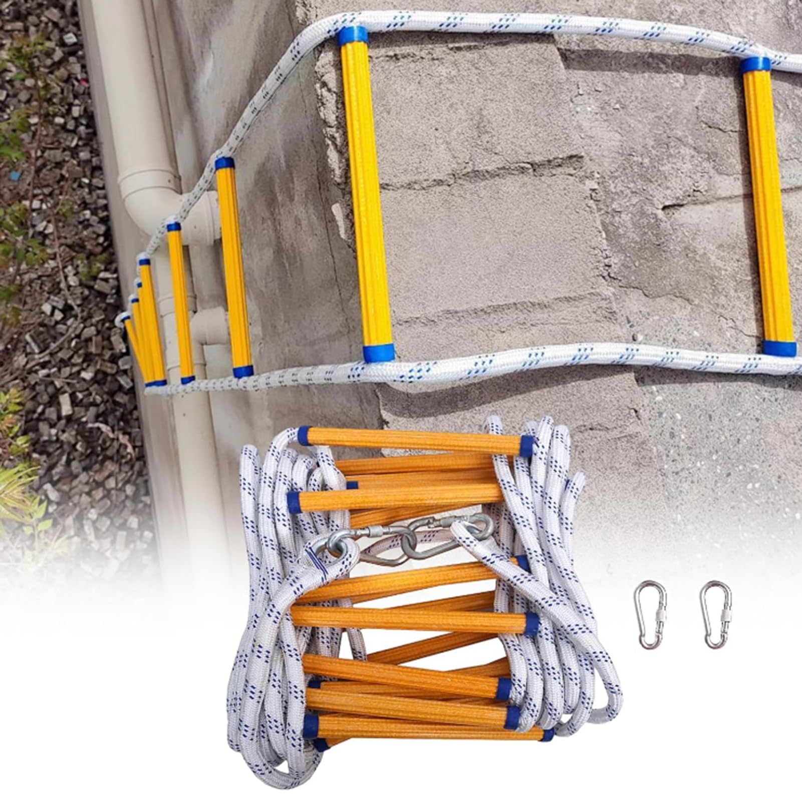Escalera de Cuerda para Escape de Incendios - Escalera de evacuación de Emergencia Resistente al Fuego con Gancho para niños y Adultos, Escalera de Rescate de Incendios de 2 a 6 Pisos (50 m/