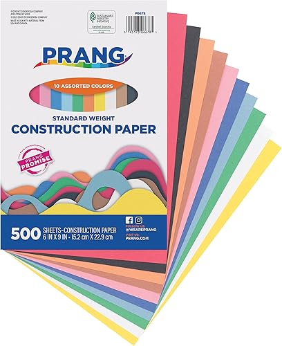 Miniatura 5 de Prang (Formerly Art Street), papel de construcción, 10 colores surtidos, peso estándar, 6 x 9 pulgadas, 500 hojas