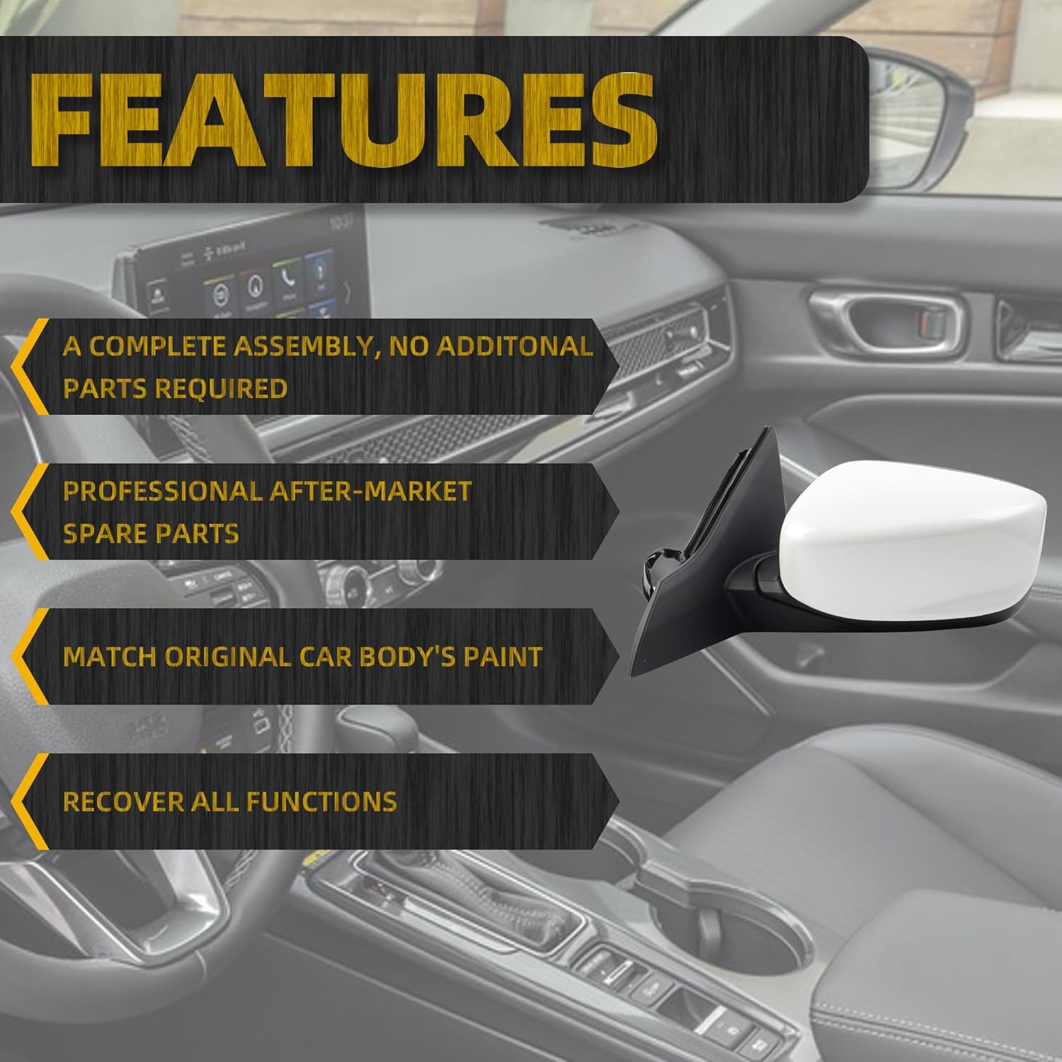 Dasbecan Driver Left Side Mirror Compatible with 2013-2017 Honda Accord With Power Glass Replaces# 76258T2FA11 HO1320272 Outer Rearview Mirror White Color (3Pins)